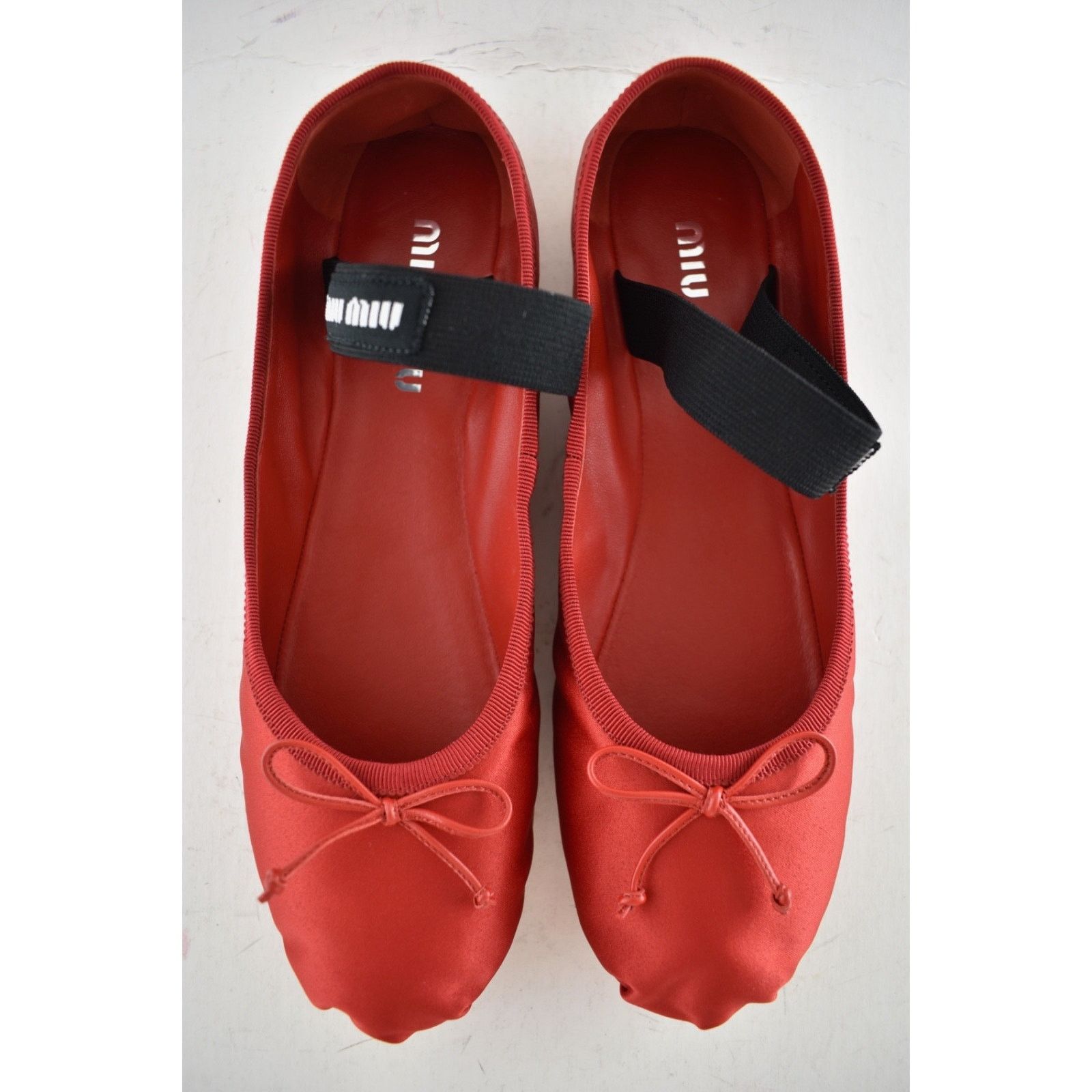 Miu Miu Miu Miu Satin Rosso Red Black White Logo Strap Bow Size US 9 / IT 39 - 12 Thumbnail