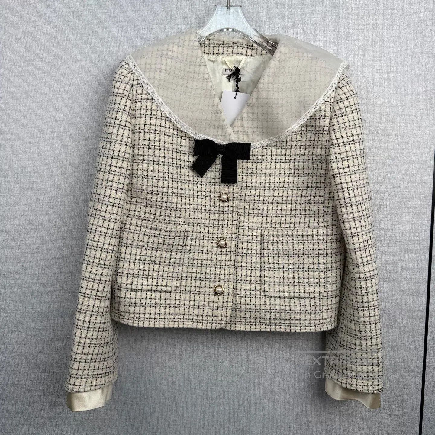 Miu Miu Miumiu Checkered Bow Collar Coat. Size S / US 4 / IT 40 - 1 Thumbnail
