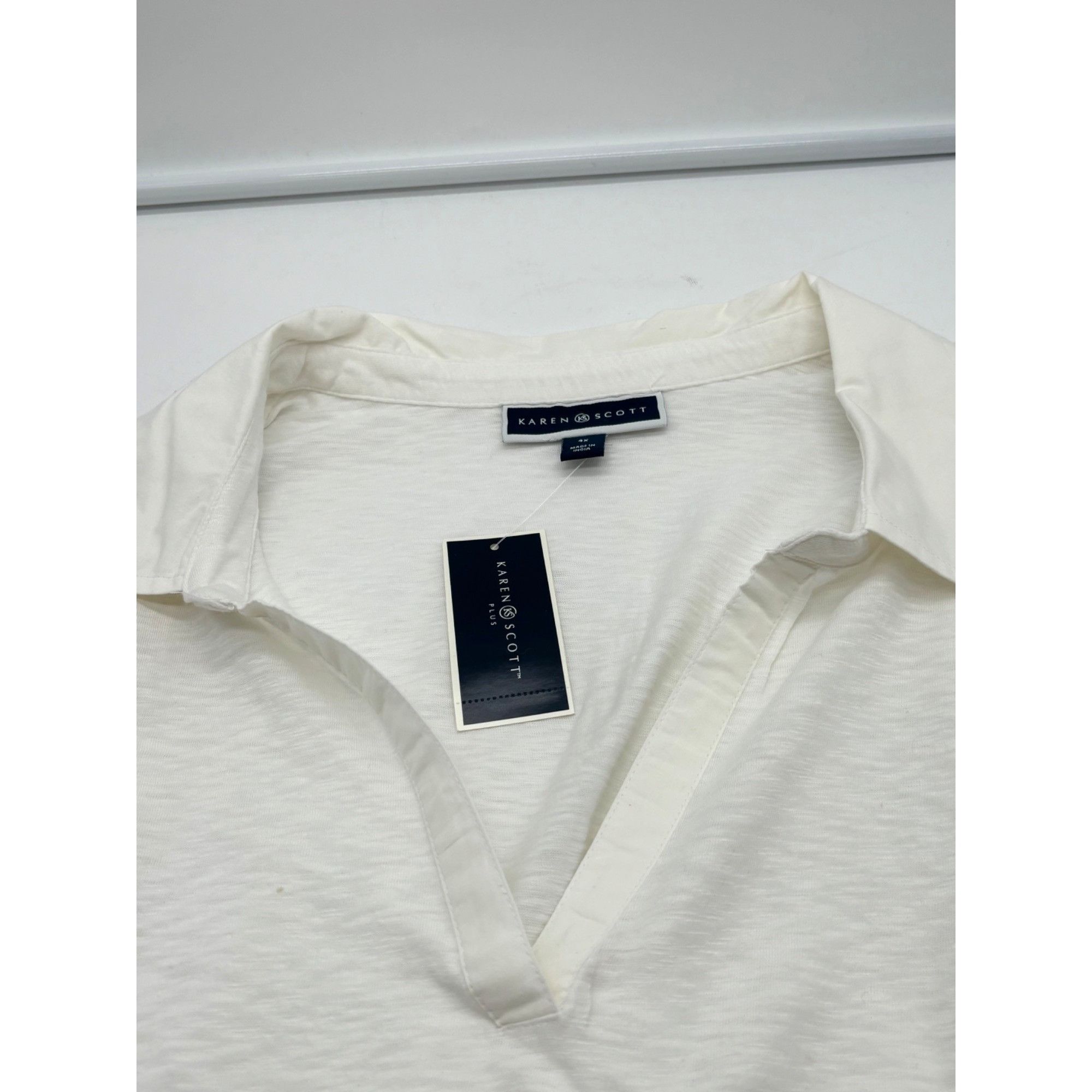 Other Karen Scott Size Cotton Open-Neck Polo Top, Bright White, 4 Size ONE SIZE - 5 Thumbnail