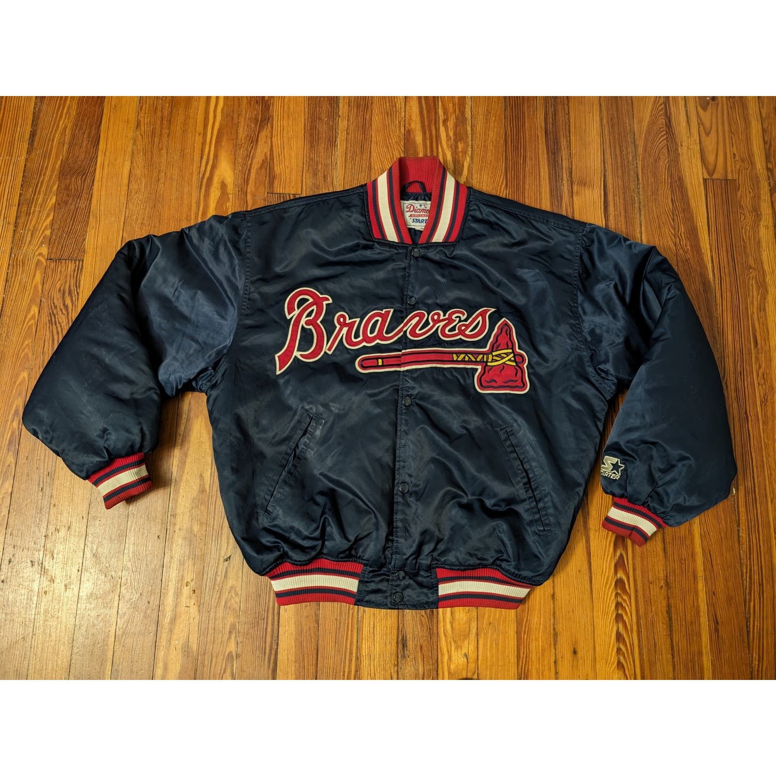 image of Starter Atlanta Braves VTG Blue Mens Size Large Satin Jacket