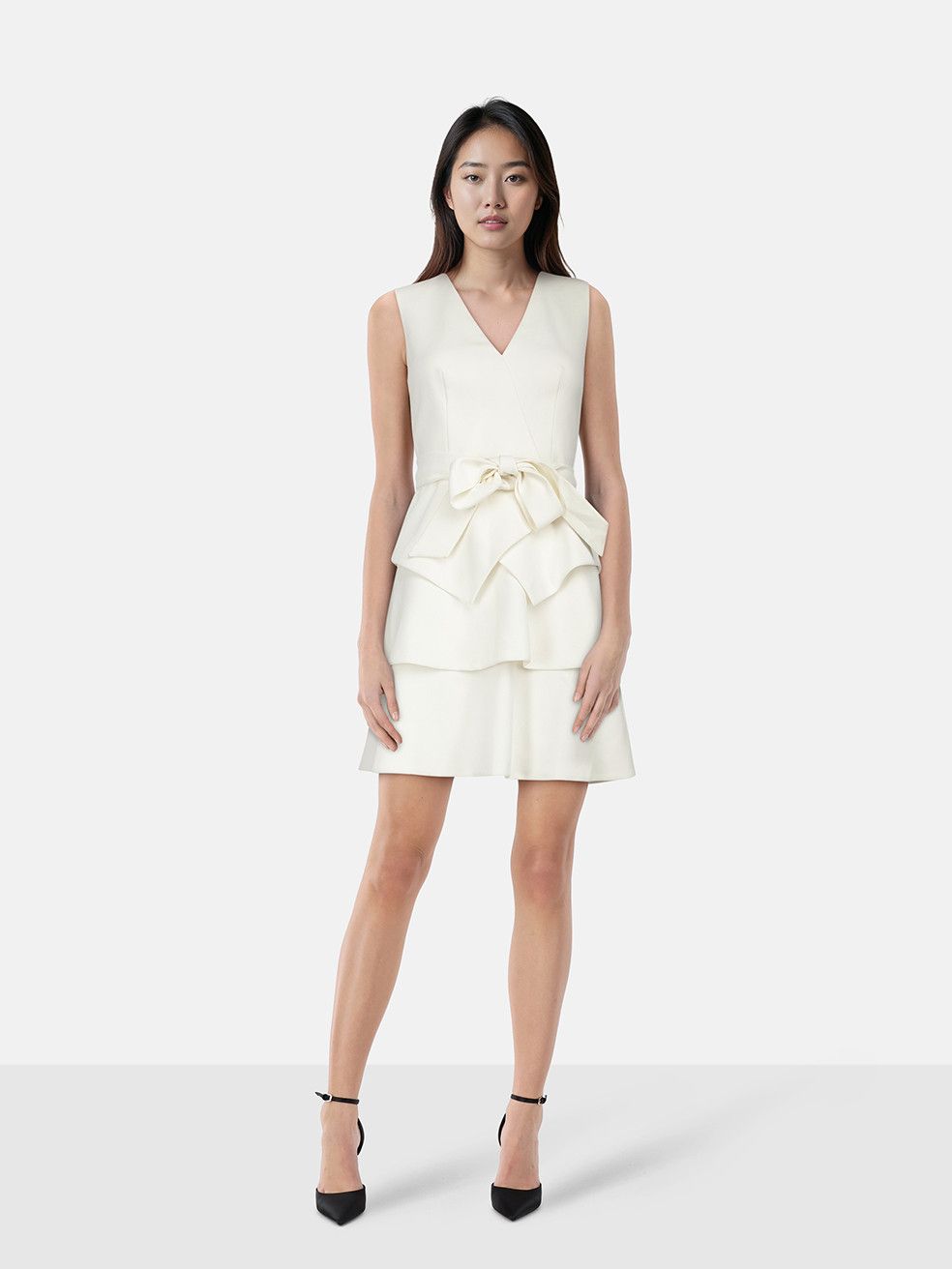 White Ruffle Skirt Sleeveless Dress