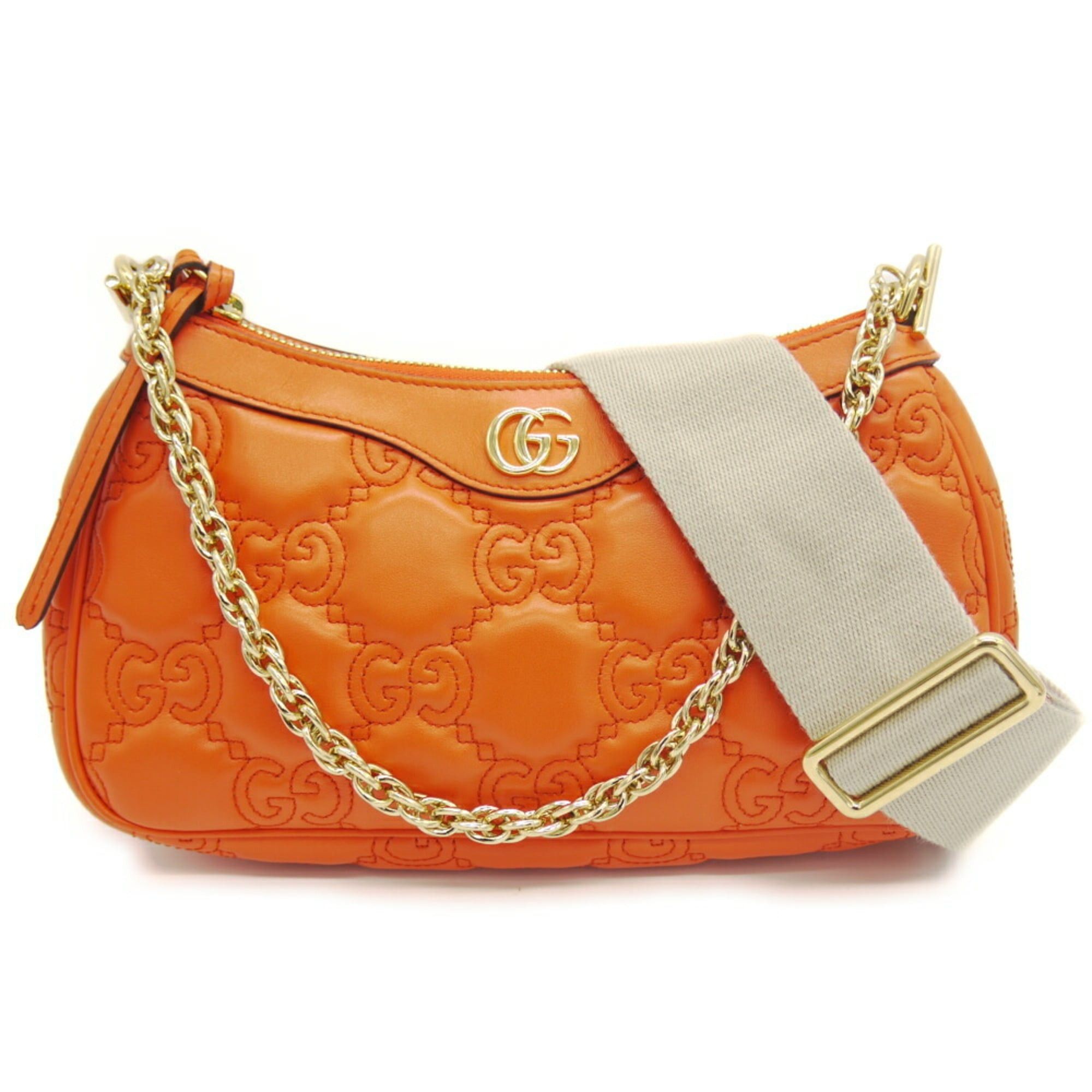 Gucci GUCCI GG Matelasse Leather Handbag Chain Shoulder Bag 341504 493075 Orange Size ONE SIZE - 1 Thumbnail
