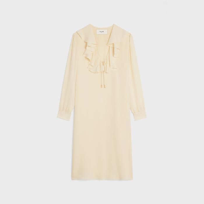 Celine o1w1db10125 2R62K204D Silk Sable Jabot Dress in Cream Size XXS / US 00 / IT 34 - 1 Thumbnail