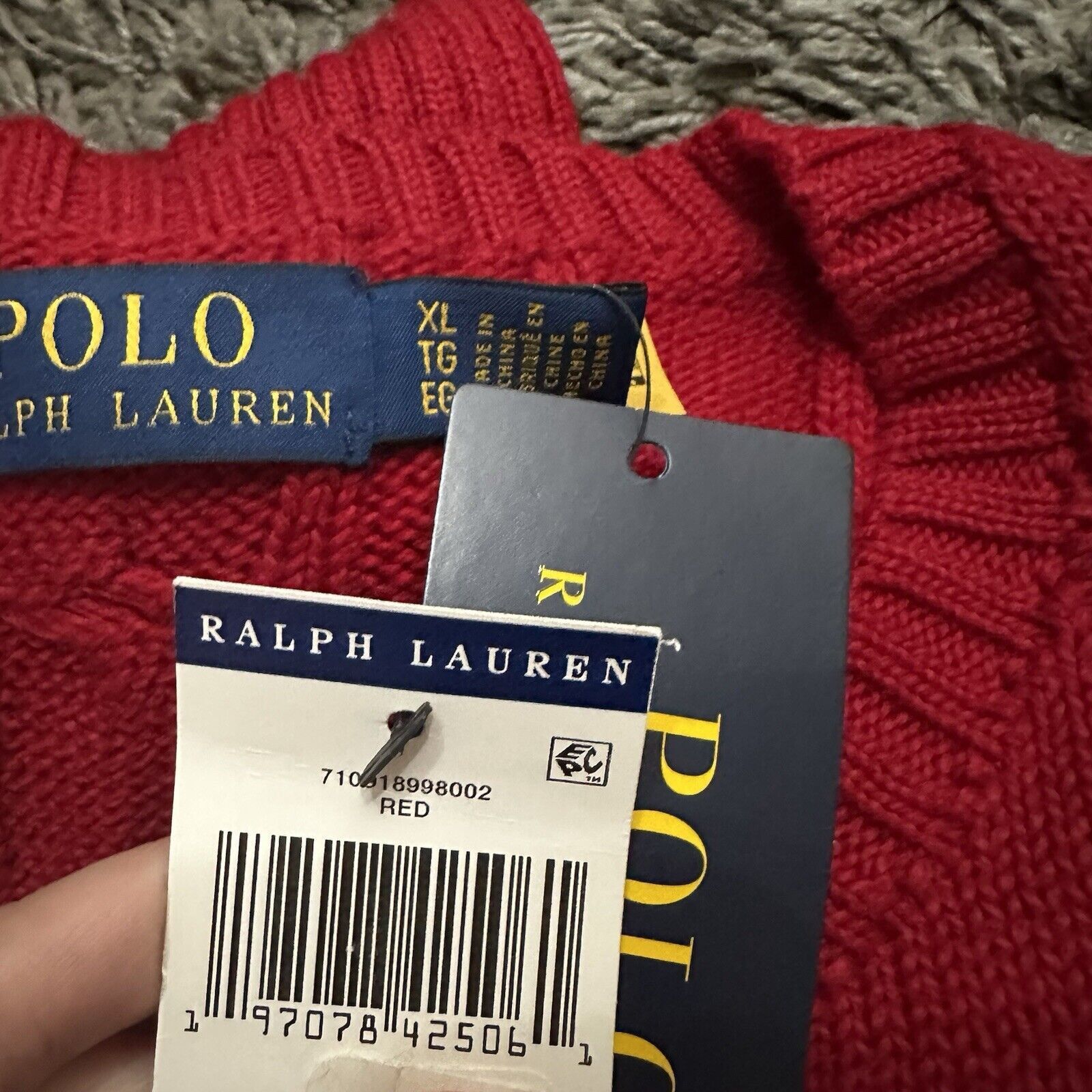 Polo Ralph Lauren NWT Polo Ralph Lauren Red Cotton Cable Knit Crewneck Sweater Size US XL / EU 56 / 4 - 8 Thumbnail
