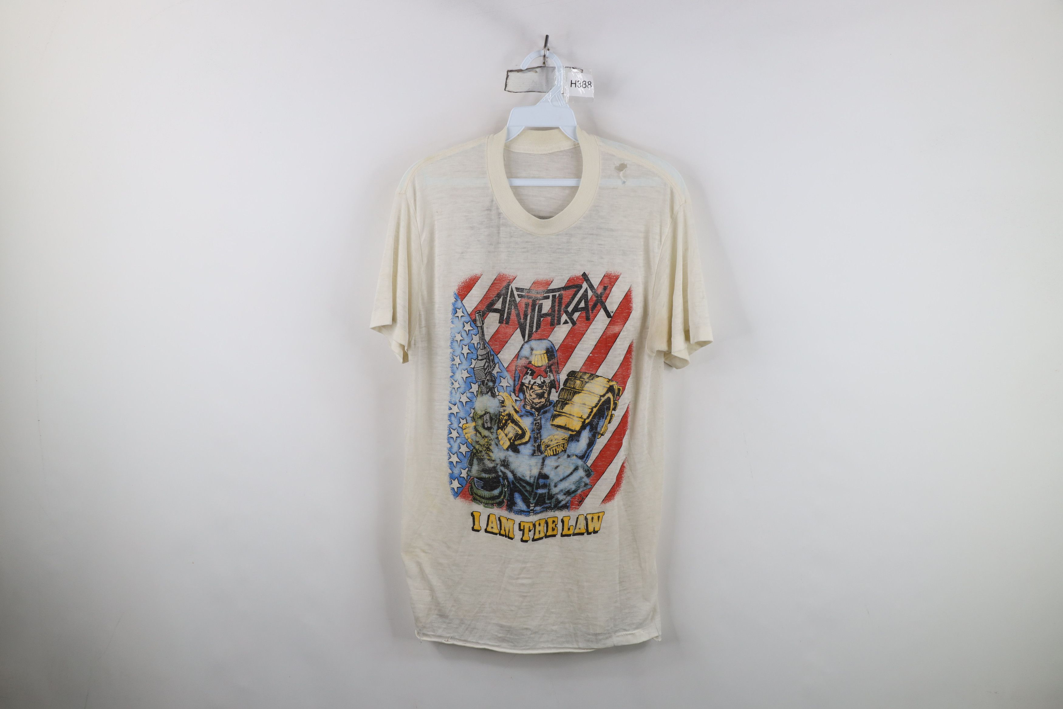 Vintage Vintage 80s Thin I Am The Law Anthrax Band T-Shirt White USA Size US S / EU 44-46 / 1 - 1 Thumbnail
