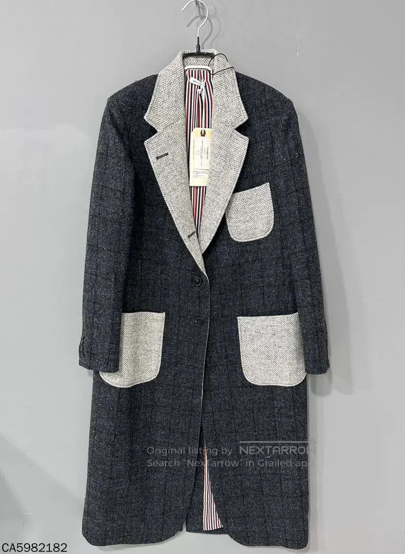 Thom Browne Thom Browne Dark gray checkered lapel woolen coat Size XS / US 0-2 / IT 36-38 - 1 Thumbnail