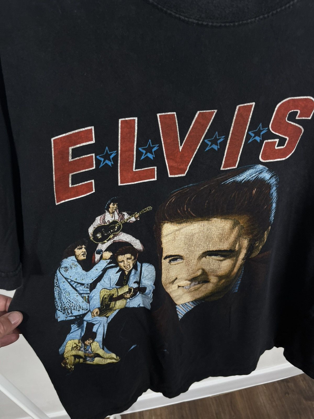 Band Tees × Vintage Vintage Elvis Presley Graphic T-Shirt Black Oversized Tee Size US XL / EU 56 / 4 - 3 Thumbnail
