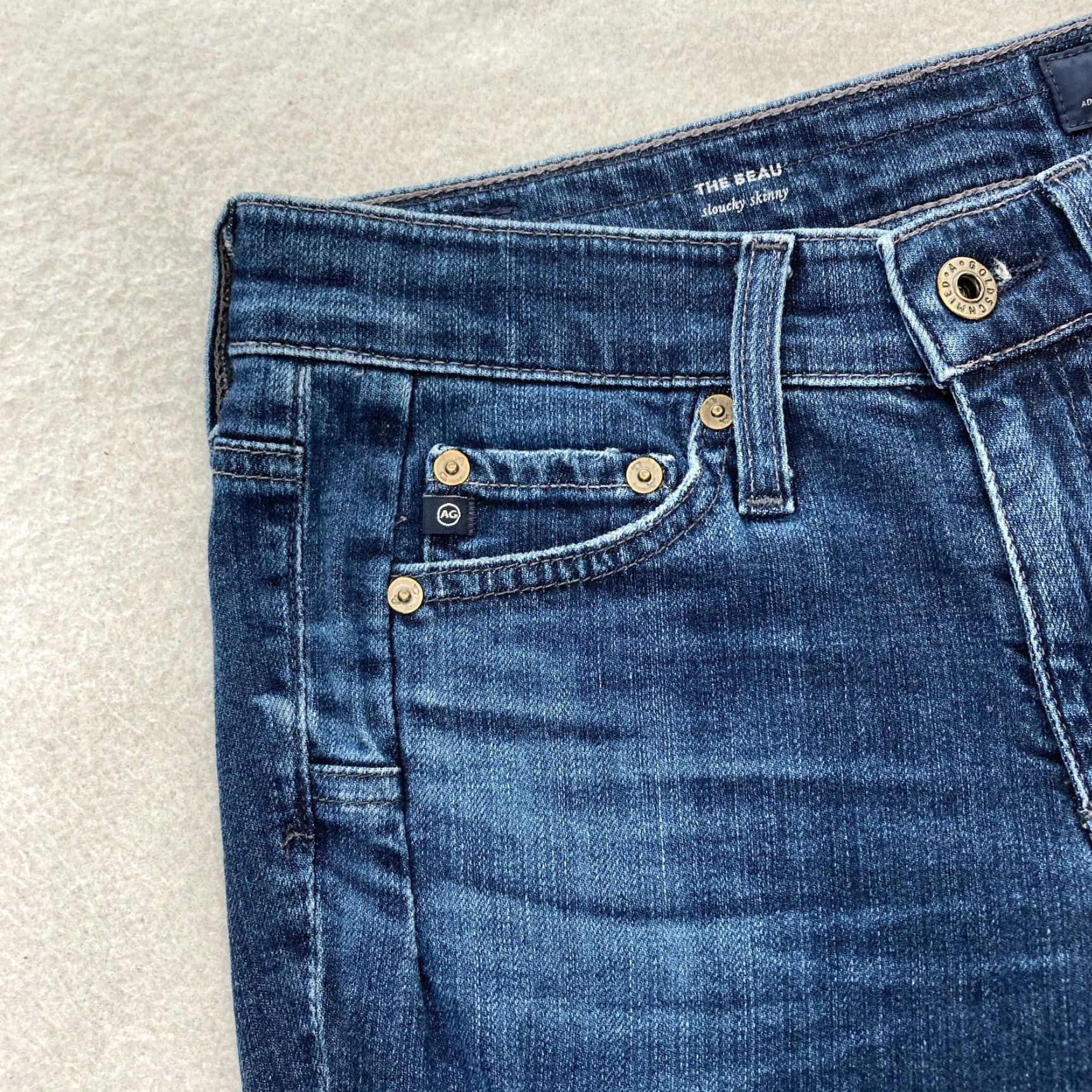 Denime AG Adriano Goldschmied The Beau Women's 24 Slouchy Skinny Blue Denim Distressed Jeans Size ONE SIZE - 4 Thumbnail