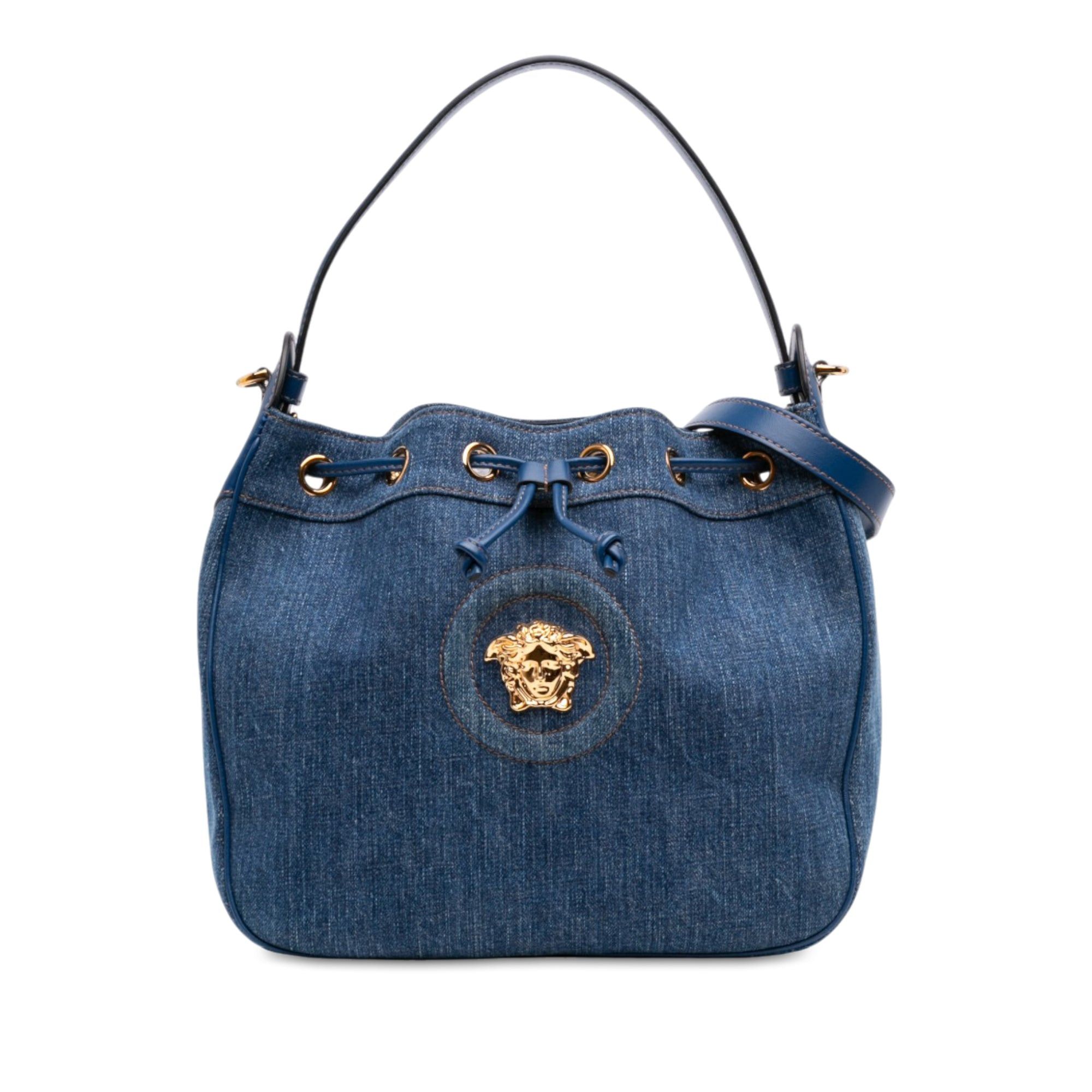 Versace Denim La Medusa Drawstring Bucket Bag Size ONE SIZE - 1 Thumbnail