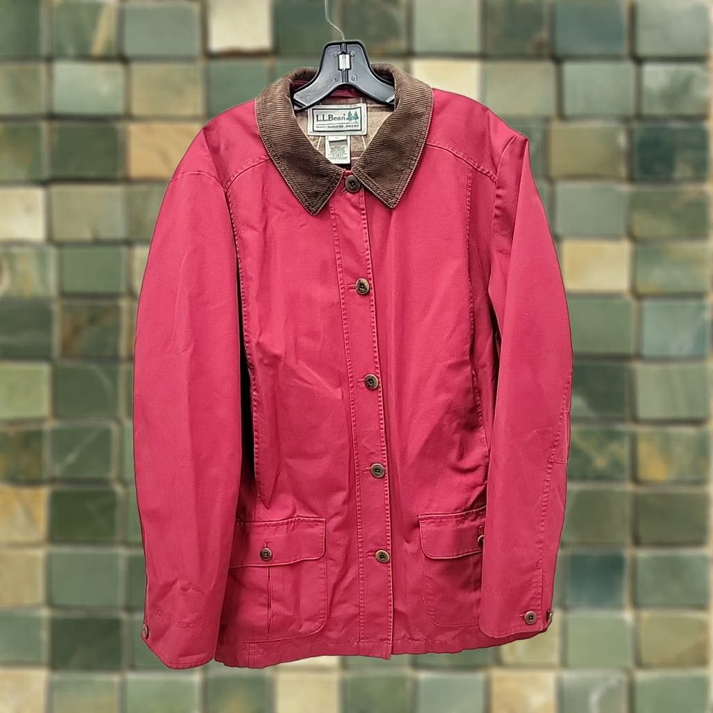 Vintage L.L. Bean Women's Red Button Up Jacket XL Plaid Lining Corduroy Collar Jacket Size XL / US 12-14 / IT 48-50 - 1 Thumbnail
