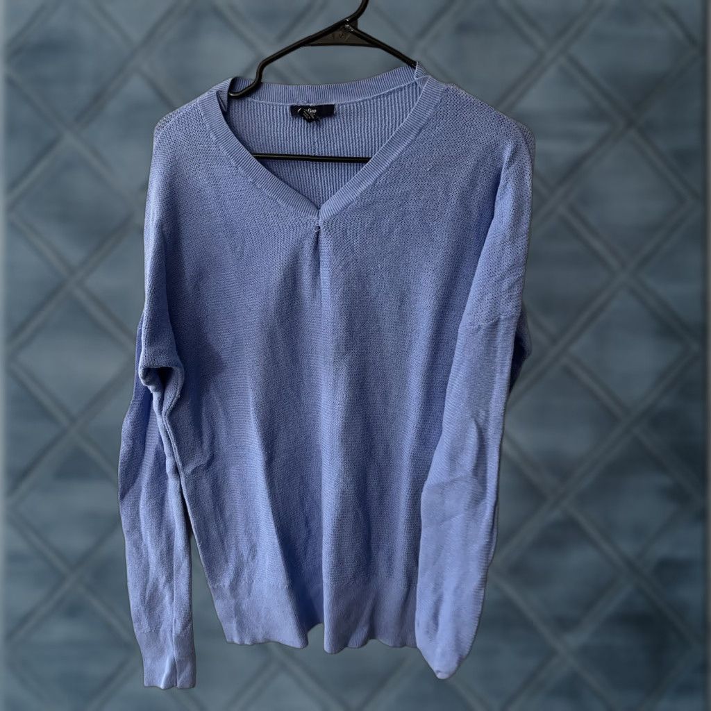 Gap GAP Sweater Women’s 2XL Blue Lightweight Knit V-Neck Long Sleeve Pullover Casual Workwear 90s Classic Geek Preppy School Teacher Womens Size XXL / US 16-18 / IT 52-54 - 1 Thumbnail