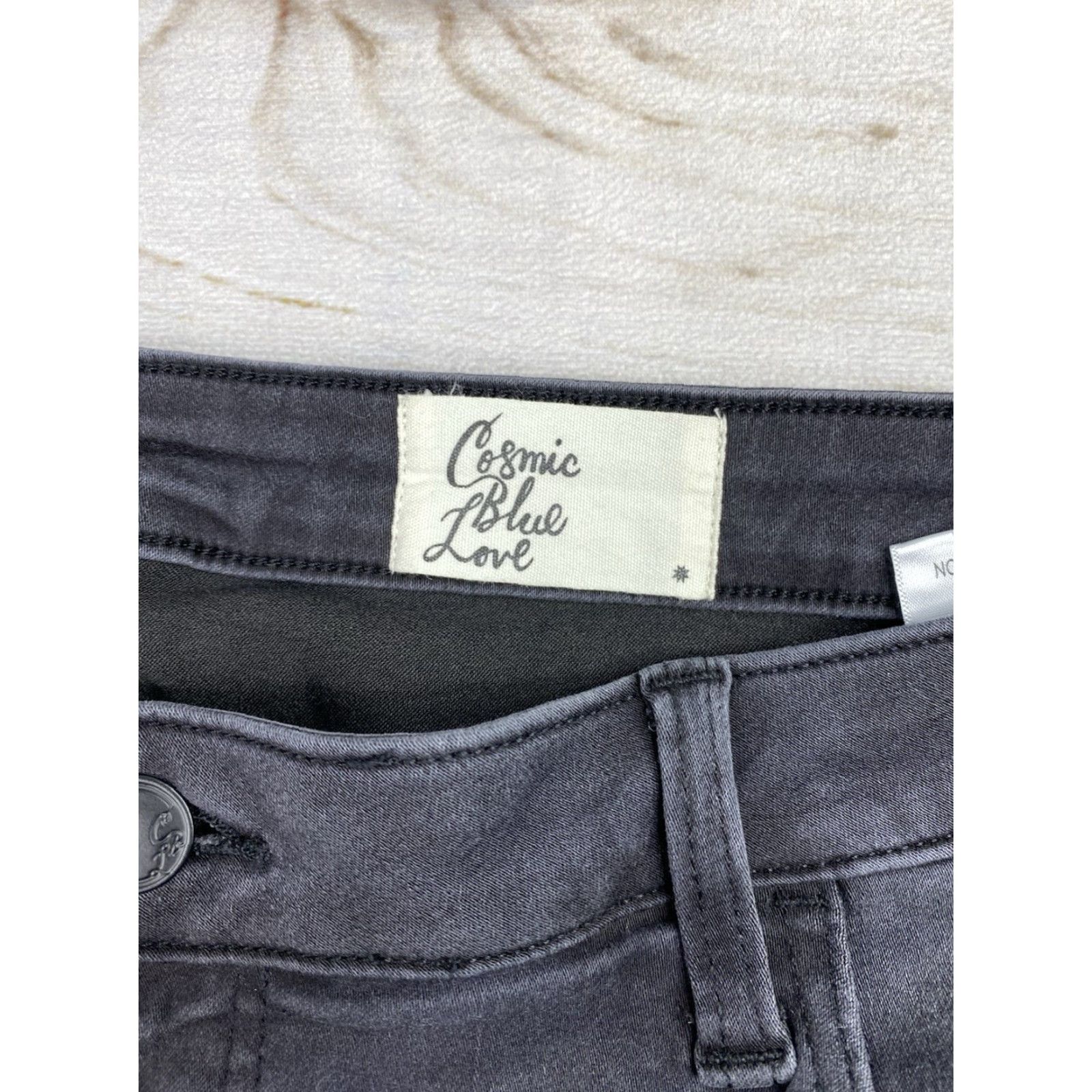 Vintage Cosmic Blue Love Jeans Womens 16W Black Distressed Skinny Stretch Pockets 5-Pocket Denim 26.5in Inseam Size 16W Adult Womens Size 38" / US 16 / IT 52 - 3 Thumbnail