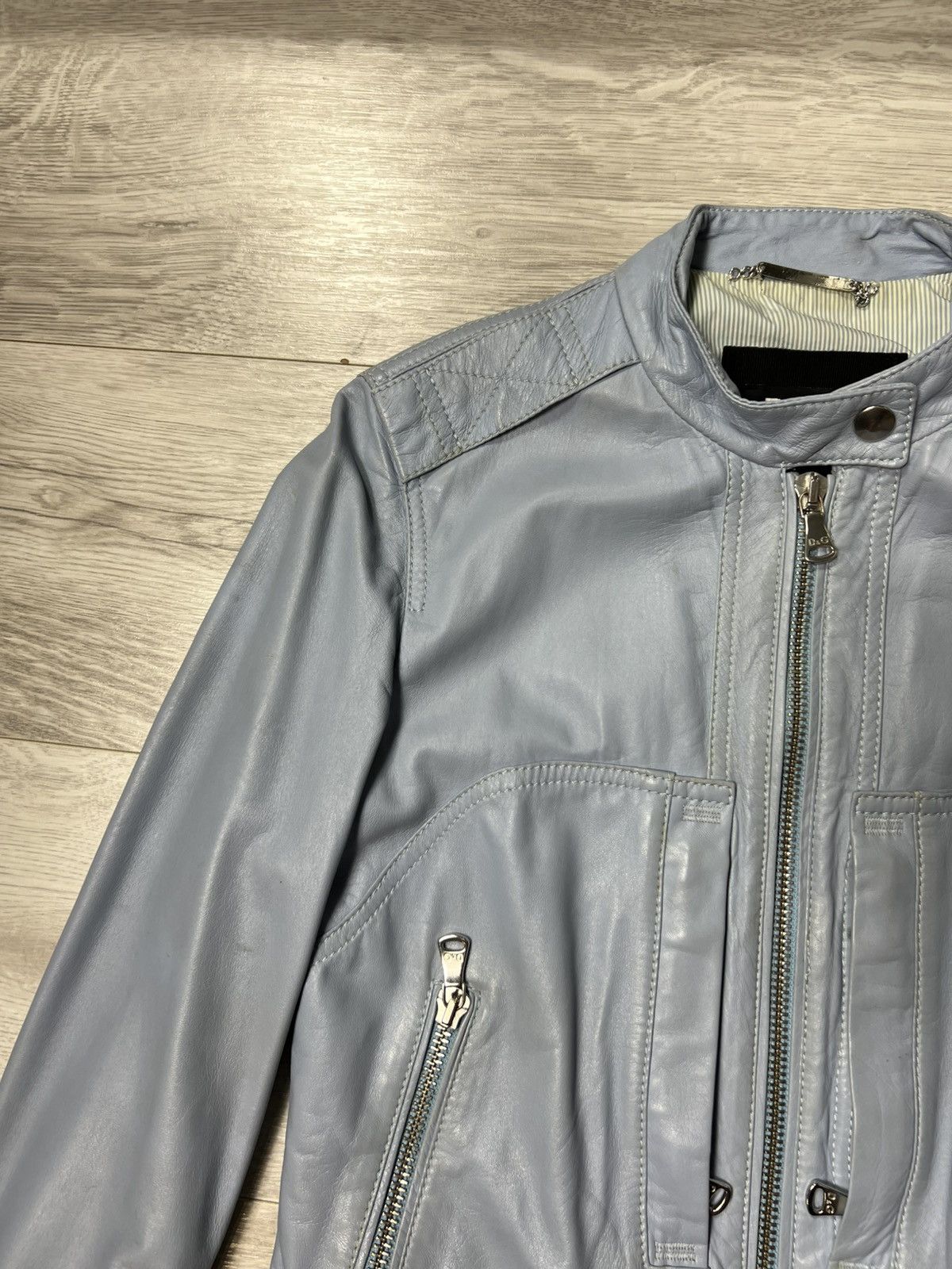 Dolce & Gabbana × Vintage Rare Dolce Gabbana Blue Leather Biker Jacket Size 44 Size M / US 6-8 / IT 42-44 - 6 Thumbnail