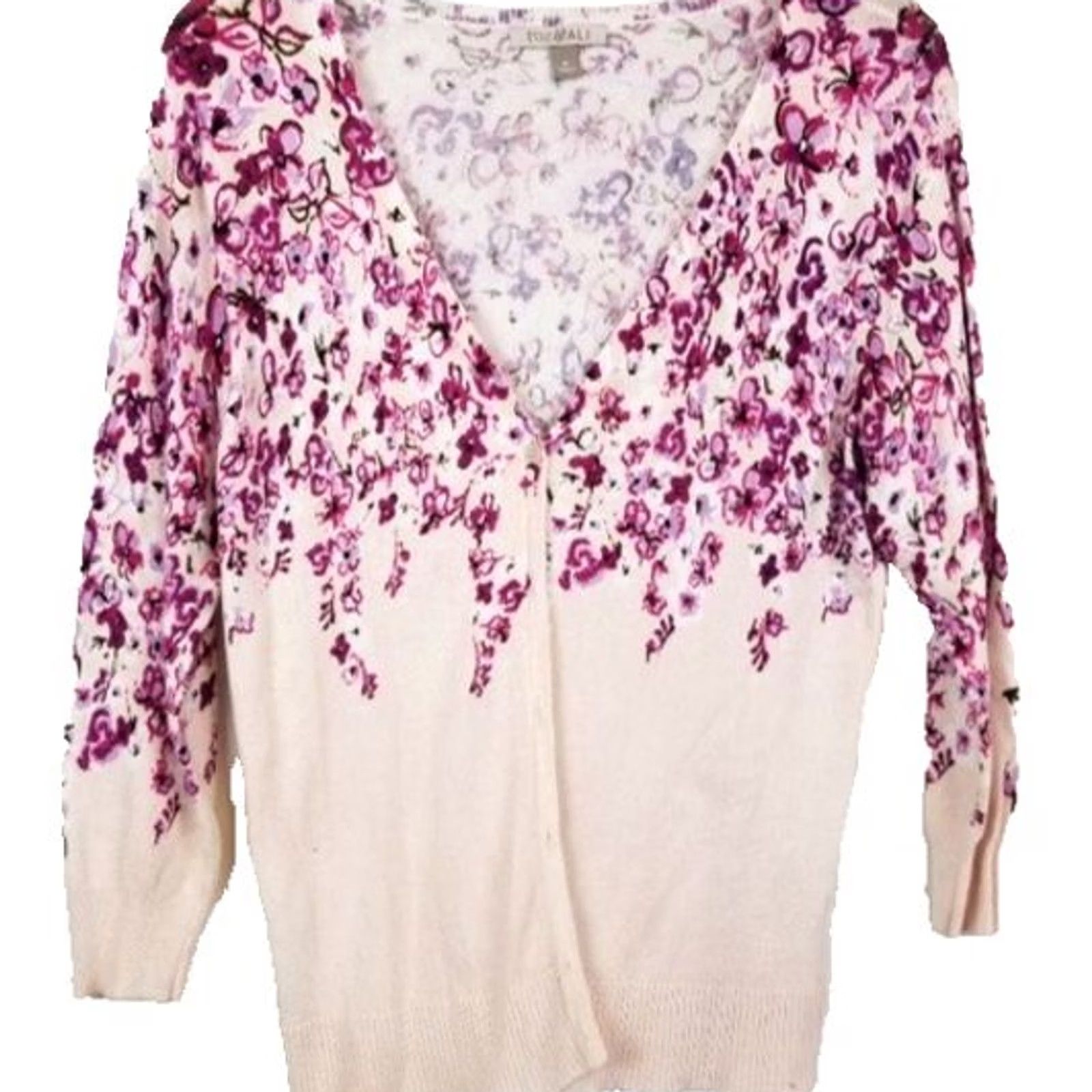 Pinko Roz & Ali Cardigan Medium Pink Floral Button Front 3/4 Sleeve Cottagecore Womens Size M / US 6-8 / IT 42-44 - 2 Thumbnail