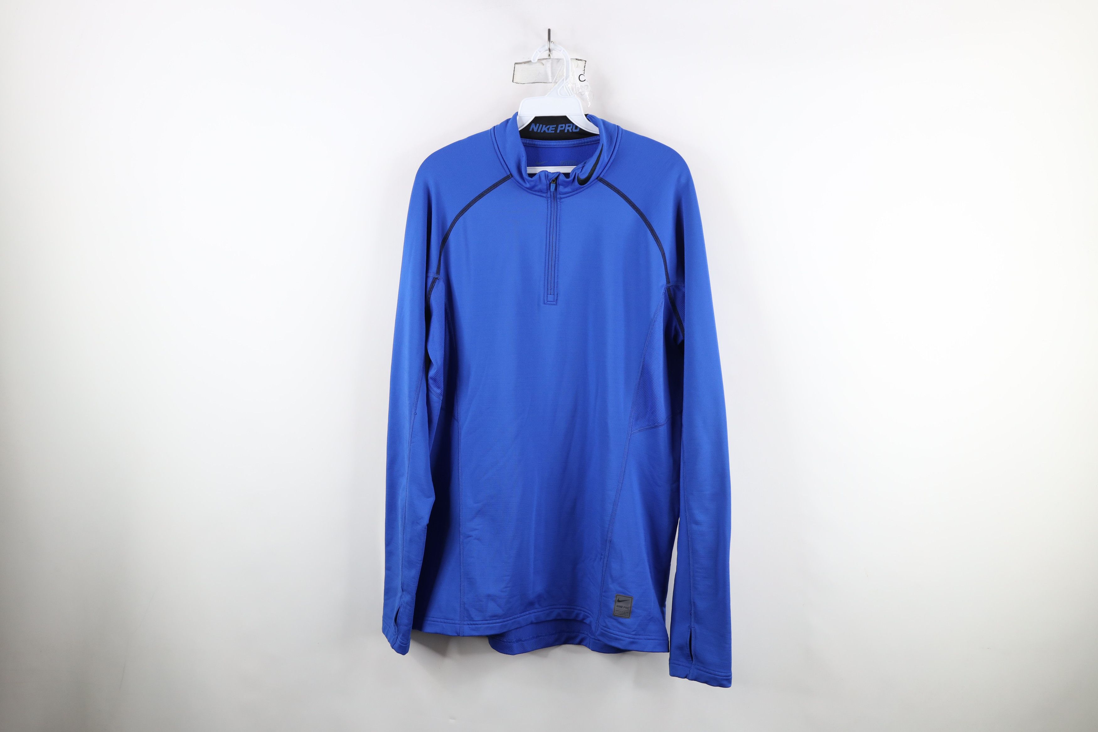 Nike × Vintage Nike Pro Combat Hyperwarm Fleece Lined Half Zip Sweater Blue Size US L / EU 52-54 / 3 - 1 Thumbnail