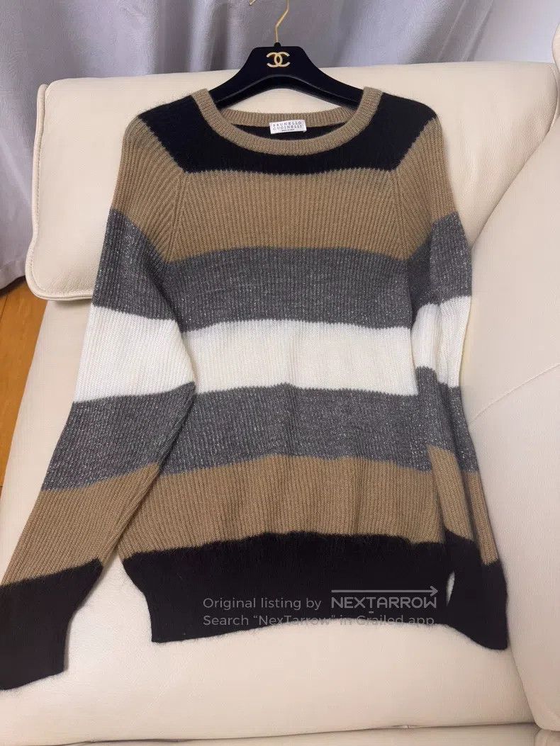 Brunello Cucinelli Brunello Cucinelli Striped Wool Knit Top Size S / US 4 / IT 40 - 2 Thumbnail