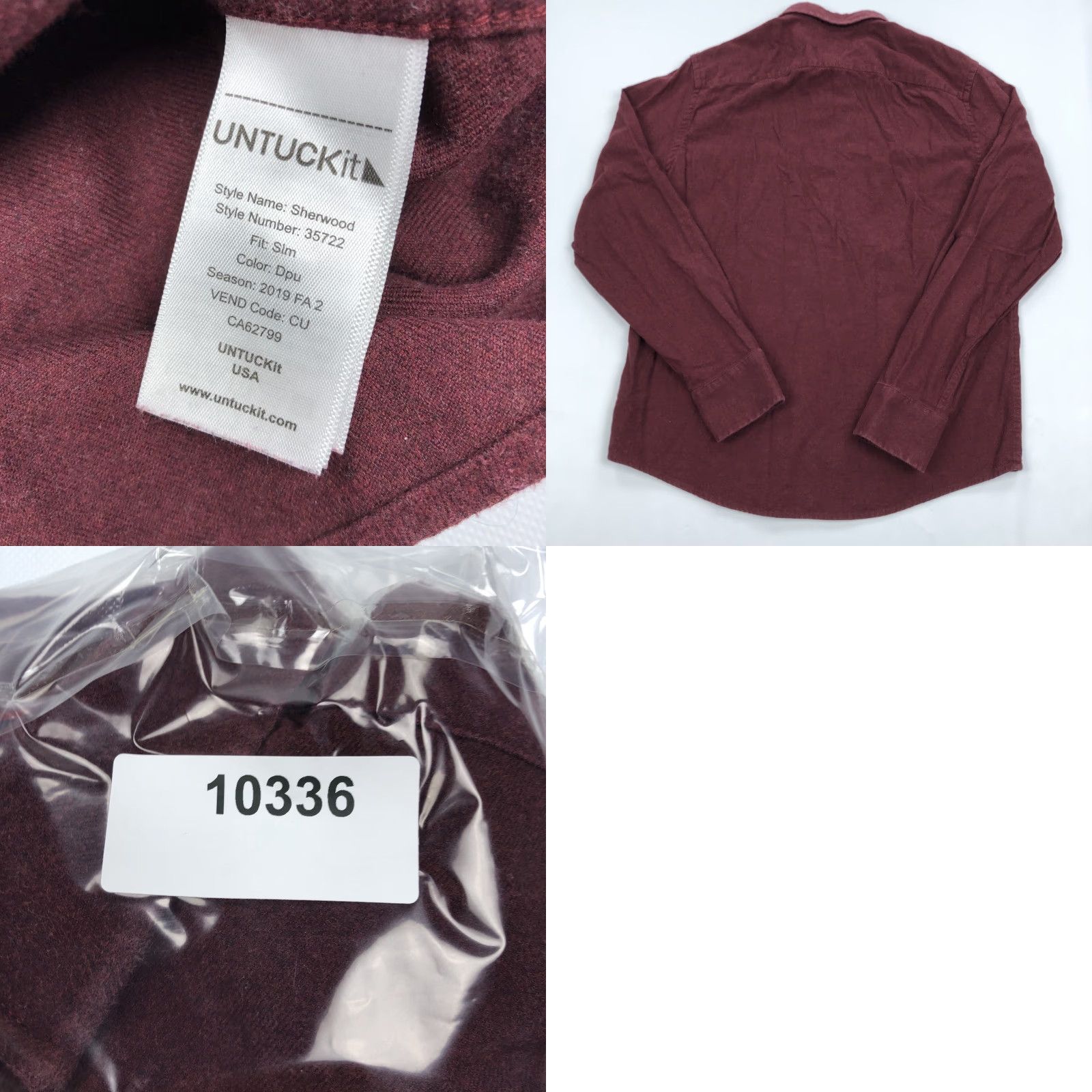 UNTUCKit UNTUCKit Sherwood Men's L Slim Fit Burgundy Flannel Button-Down Shirt Size US L / EU 52-54 / 3 - 8 Thumbnail
