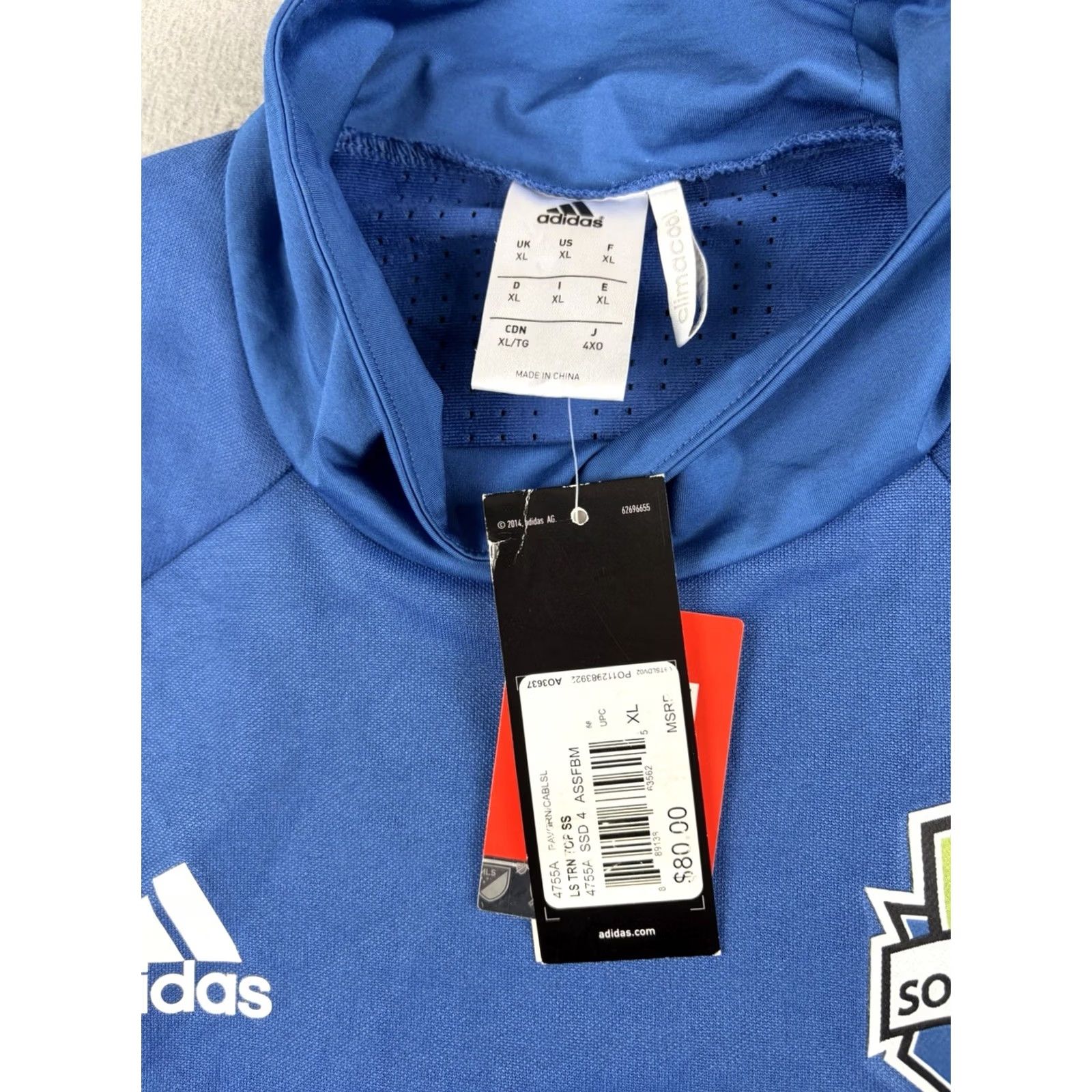 Adidas Adidas Seattle Sounders Soccer Long Sleeve Jersey XL Goalie Kit Blue Mens Mock Neck Pullover Size US XL / EU 56 / 4 - 3 Thumbnail