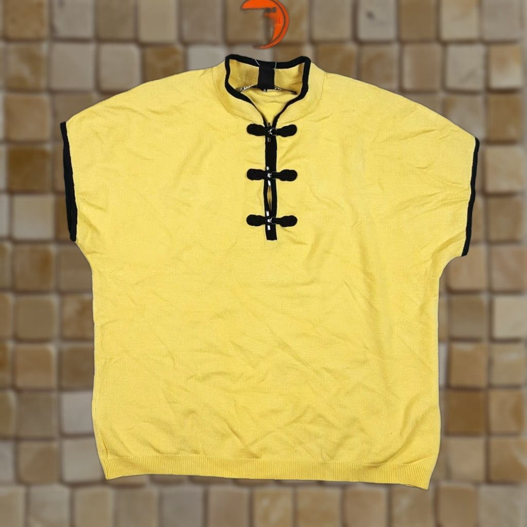 Vintage VINTAGE Jamie Sadock Top Kimono Women's Size S Yellow Silk Knit Luxury Polo Preppy 90s Womens Size S / US 4 / IT 40 - 1 Thumbnail
