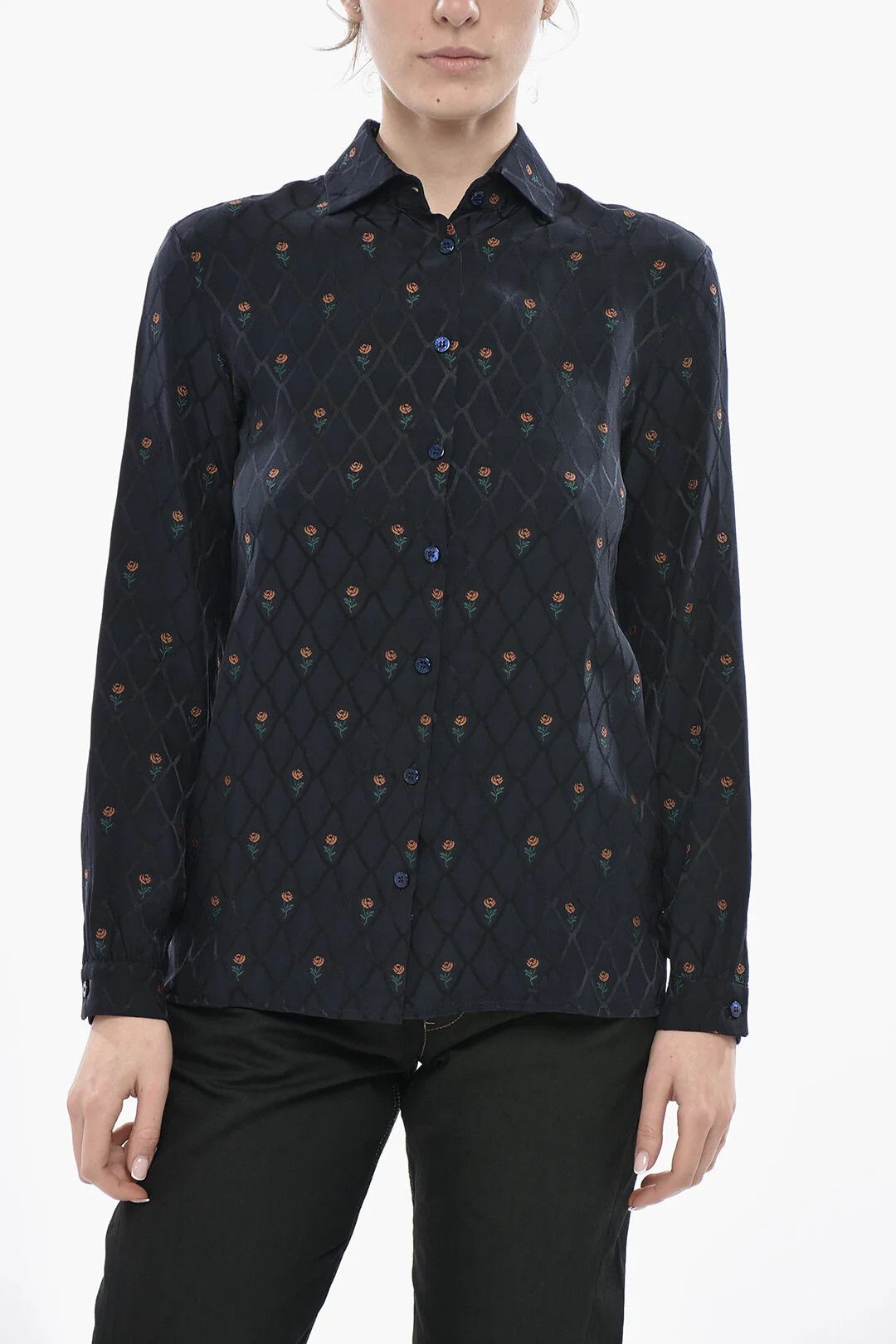 Etro og1mm0326 Floral Jacquard Blouse in Blue Size XS / US 0-2 / IT 36-38 - 1 Thumbnail