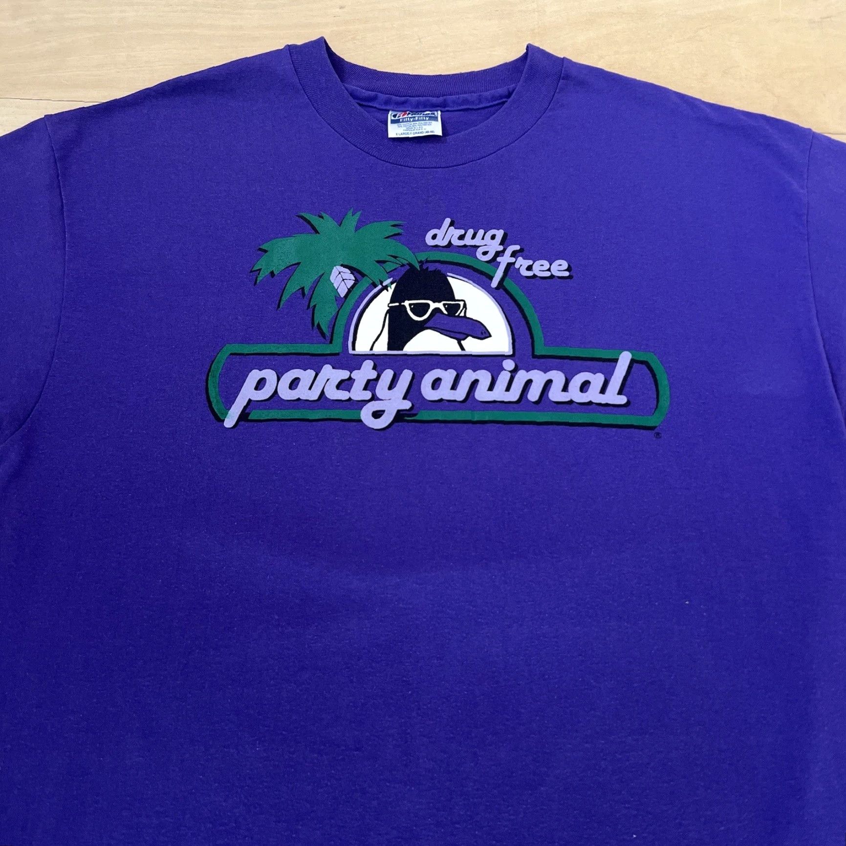 Vintage VINTAGE Drug Free Shirt XL Purple 90s Party AnimalFunny Penguin Art Glam Shirt Mens 90s USA Graphic Print Cotton Knit Short Sleeve Crew Neck Vintage Size US XL / EU 56 / 4 - 3 Thumbnail