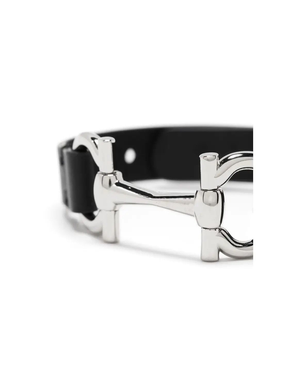 Salvatore Ferragamo Ferragamo - Unisex Gancini/Horsebit Black Leather Bracelet Size ONE SIZE - 4 Thumbnail
