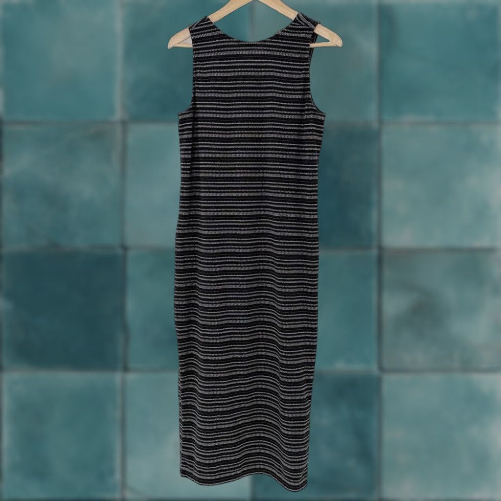 Athleta LOFT Athleta Dress Sleeveless Midi High Neck Striped Twist Back Cutout Stretch Black Women M KS Size M / US 6-8 / IT 42-44 - 1 Thumbnail