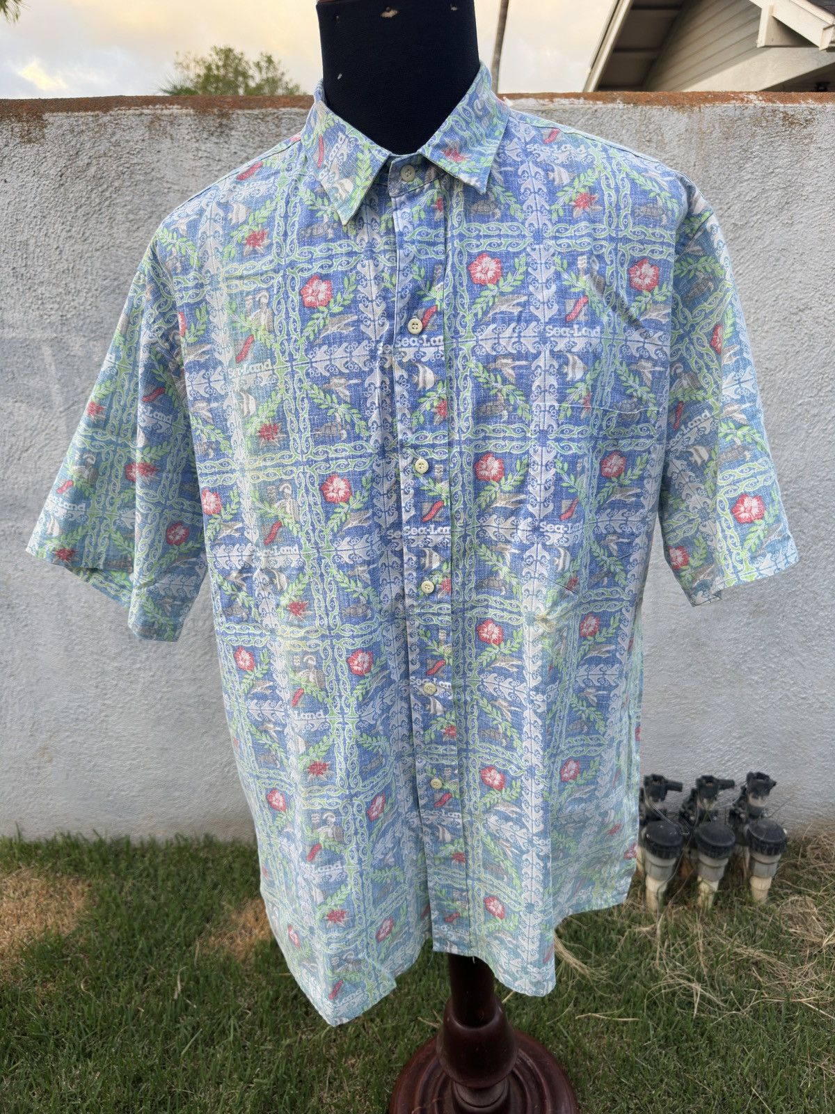 PreOwned Reyn Spooner Men’s XXL Blue Sea Land Hawaiian Shirt