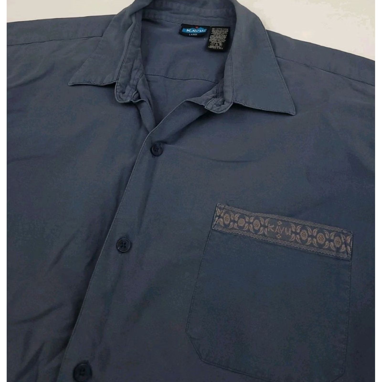 KAVU VINTAGE KAVU Shirt Mens L Blue Bamboo Pattern Hawaiian Camp Cotton USA Summer FADED Size US L / EU 52-54 / 3 - 3 Thumbnail