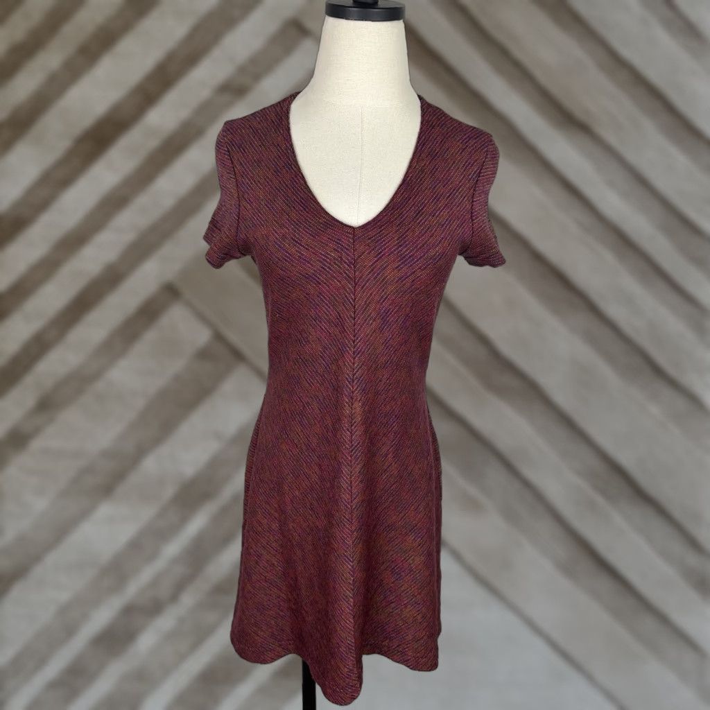 VINTAGE 90s Mini Dress Womens Small Fuchsia Knit V-Neck Stripe Pink 90s  Bohemian Grunge Casual