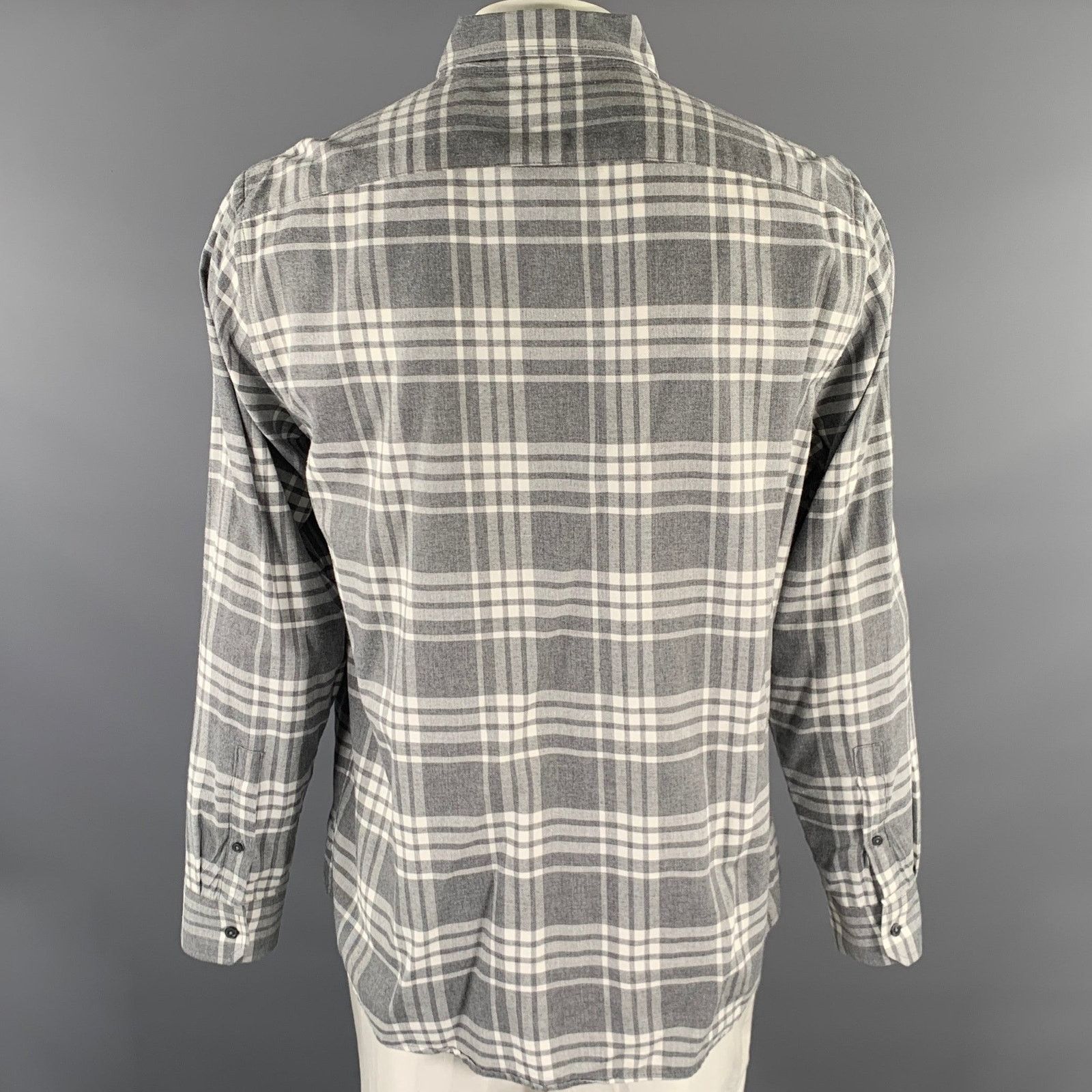 Michael Kors MICHAEL KORS Grey White Plaid Cotton Flannel Long Sleeve Size US XL / EU 56 / 4 - 4 Thumbnail