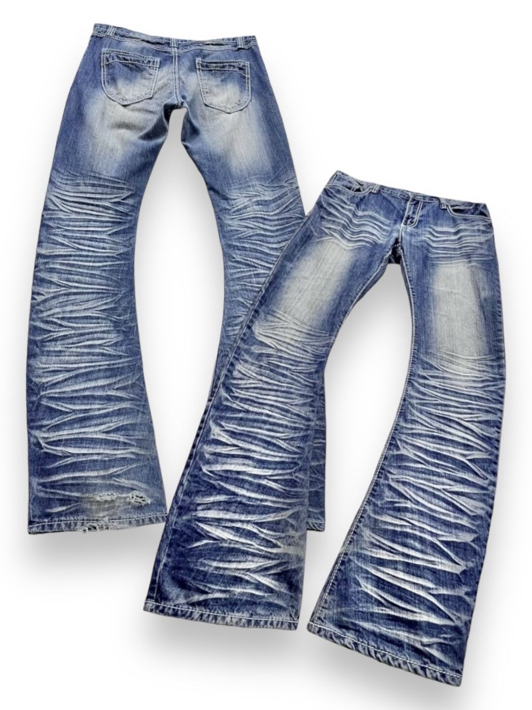 Japanese Brand FYE🔥EVOLUTION JAPAN Punk Curve Leg Flare Whiskered Denim💥 Size US 31 - 1 Thumbnail