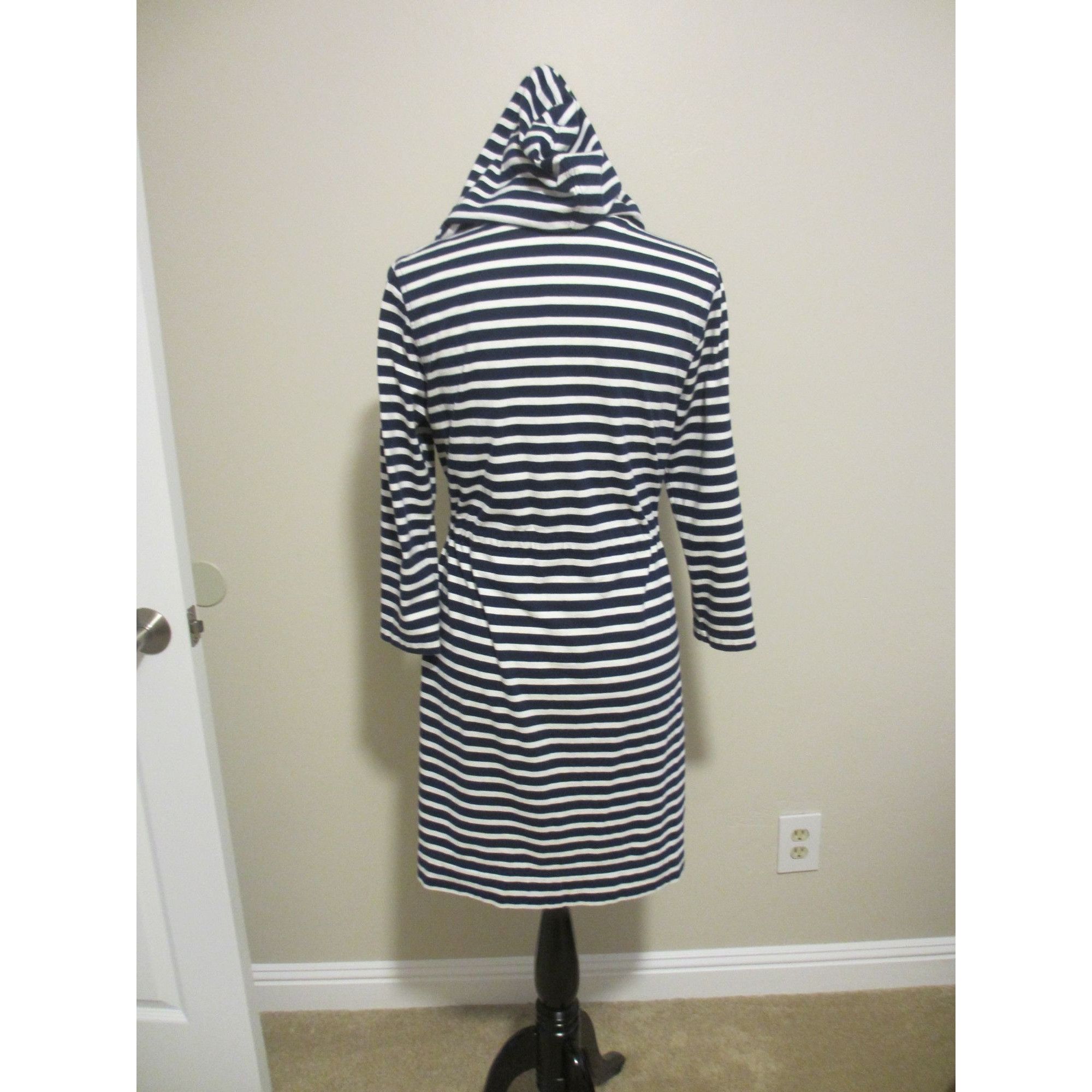 Lands' End Lands End Navy & White Striped Hooded Drawstring Waist Robe Size M / US 6-8 / IT 42-44 - 4 Thumbnail