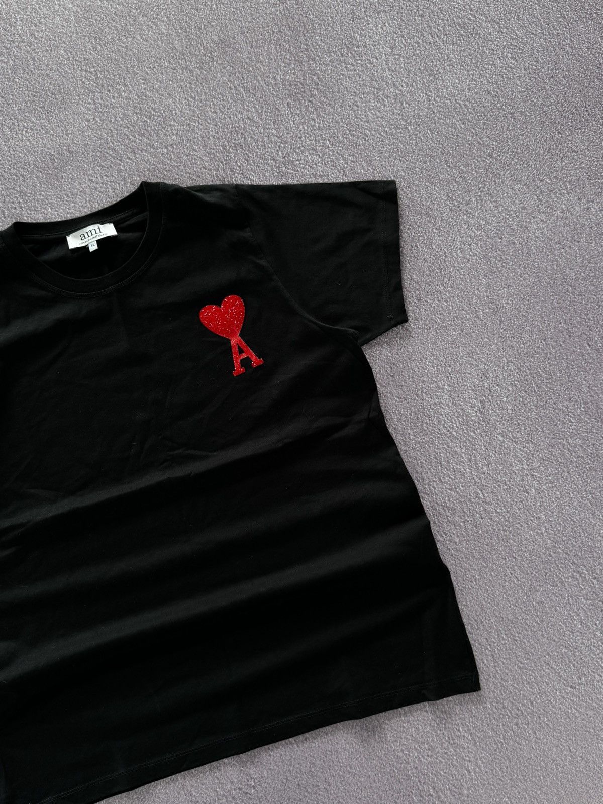 AMI Ami Paris Rhinestones Heart Logo Womens Black T-Shirt Size XL / US 12-14 / IT 48-50 - 5 Thumbnail