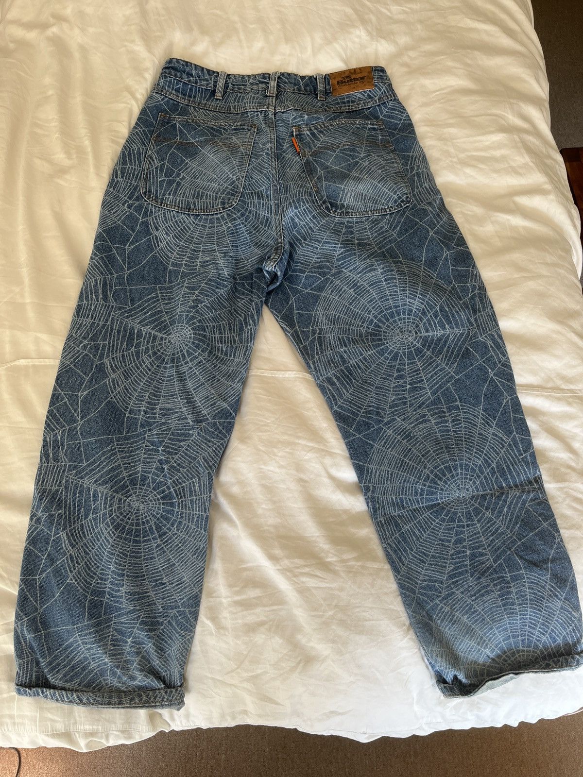 butter goods spiderweb denim 32 baggy Spider Denim Jeans