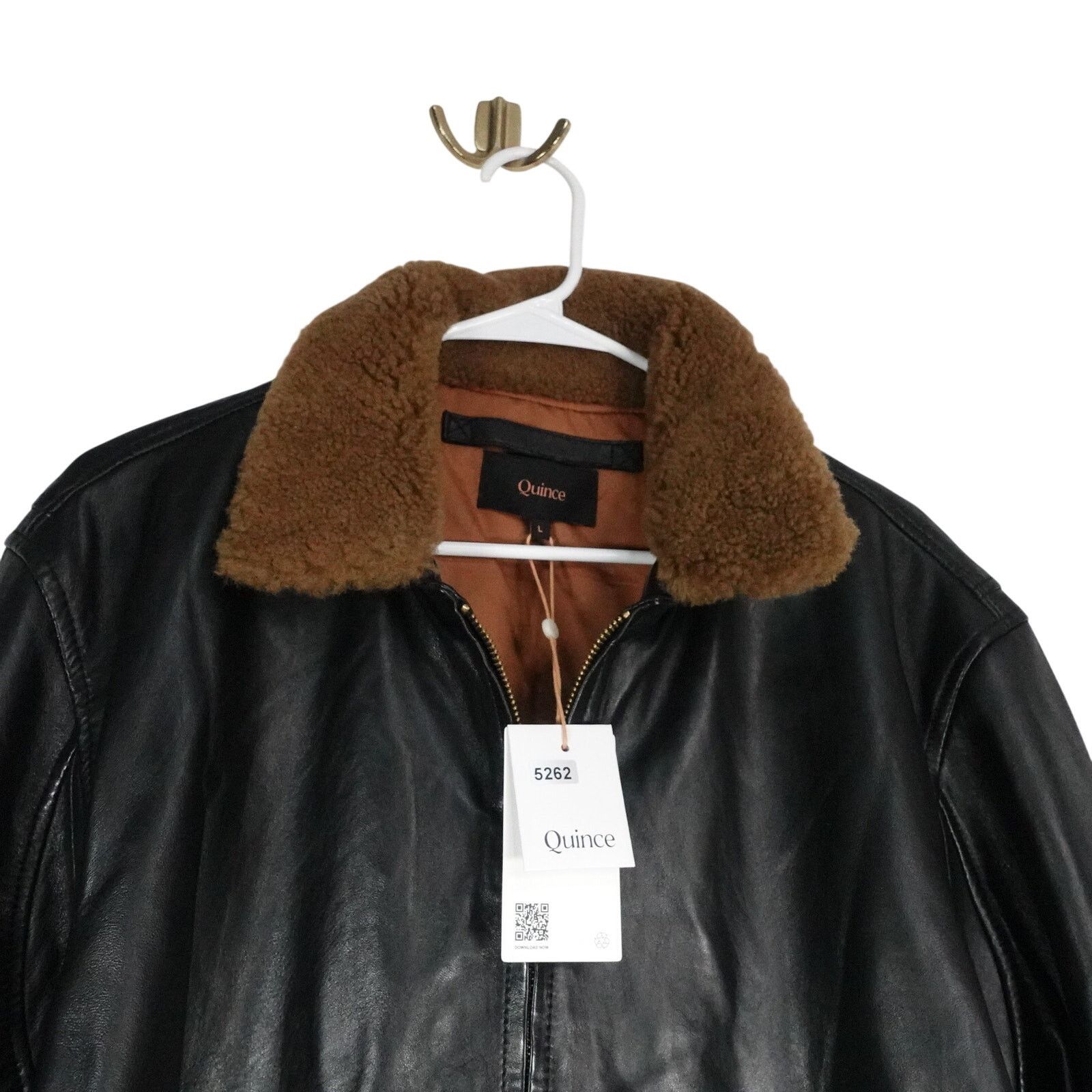 Quince Quince Large True Black Shearling Collar Leather Jacket Size US L / EU 52-54 / 3 - 6 Thumbnail