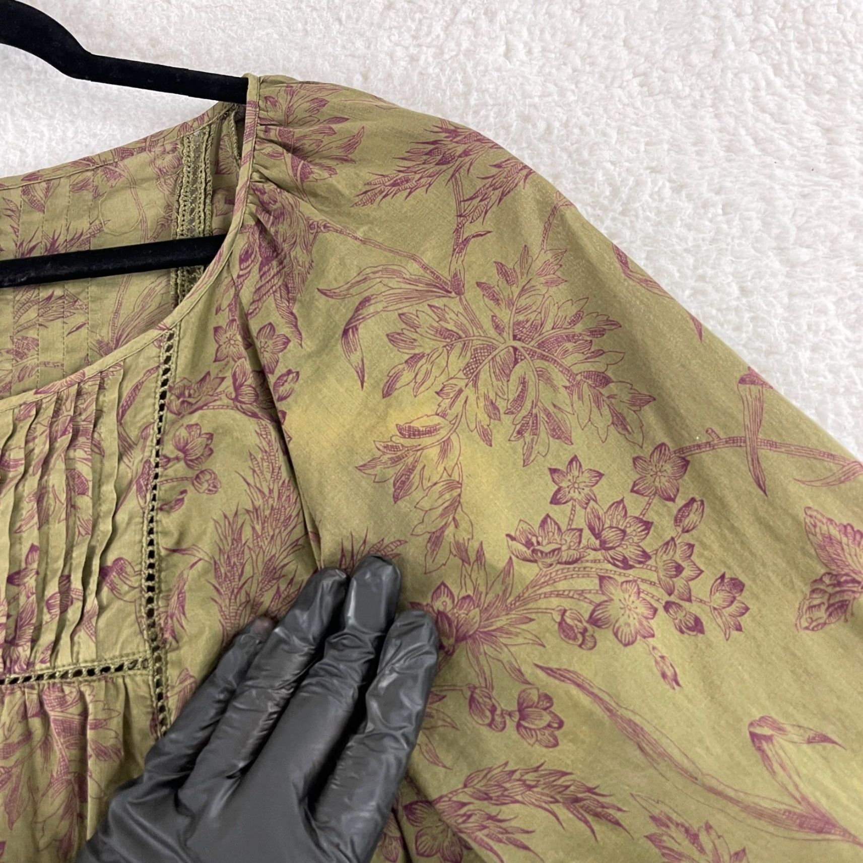 Vintage Edme & Esyllte Shirt Womens Size 6 Green Floral Peasant 3/4 Sleeve Pullover Size M / US 6-8 / IT 42-44 - 7 Thumbnail