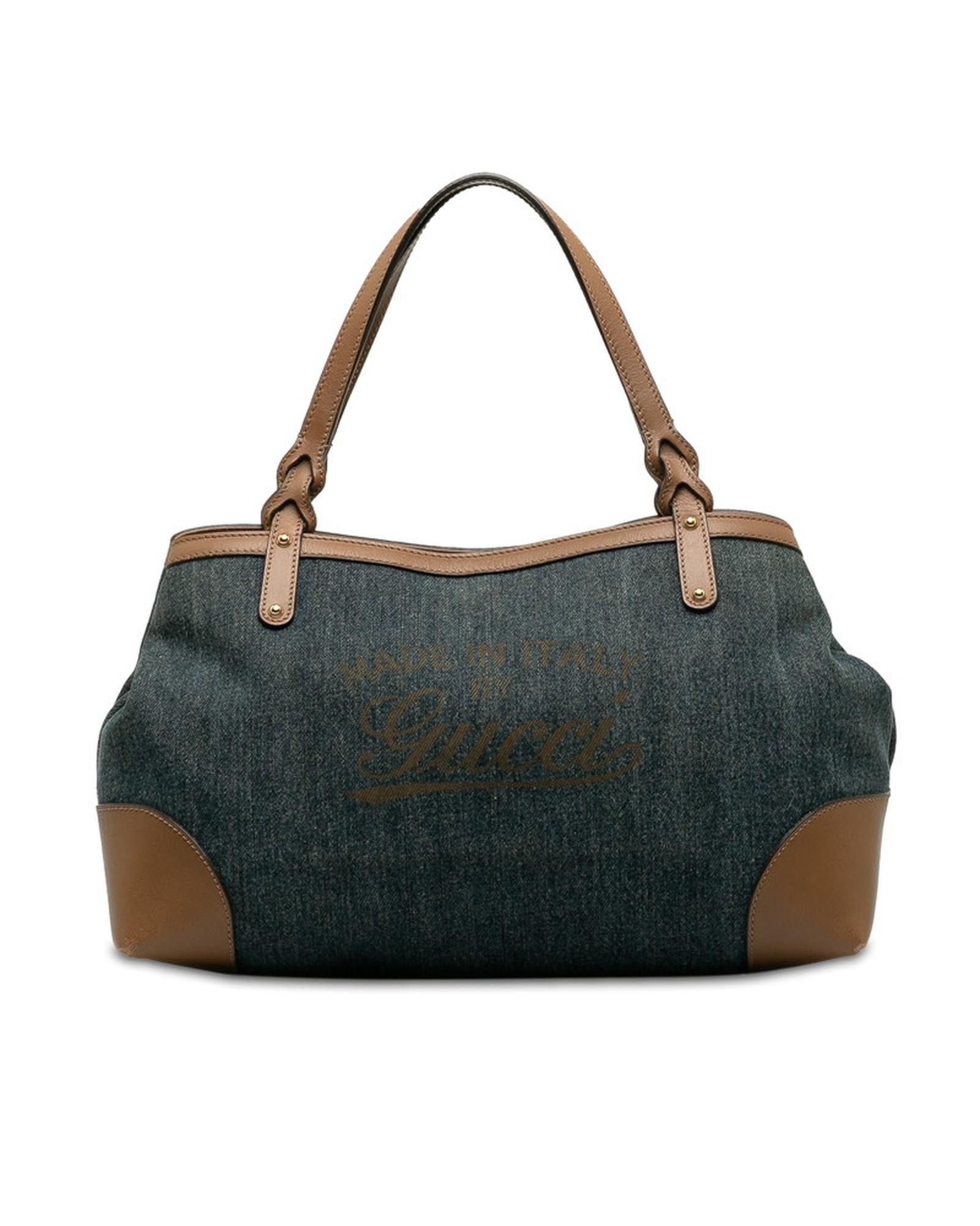 image of Gucci Craft Denim Tote Bag in Blue, Women's