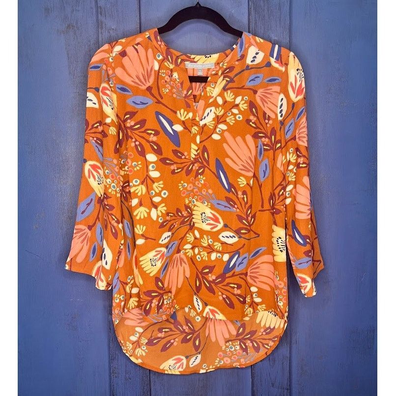 Other Notch Neck Blouse Long Sleeve Roll Tab High Low Hem Top Size M / US 6-8 / IT 42-44 - 8 Thumbnail