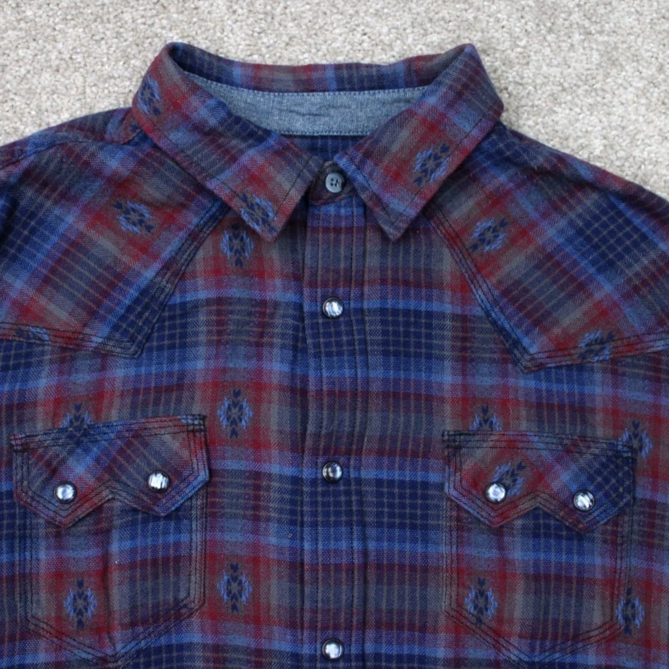 Vintage Moonshine by Brad Paisley Shirt Mens Medium Blue/Red Plaid Pearl Snap Cotton L/S Size US M / EU 48-50 / 2 - 4 Thumbnail