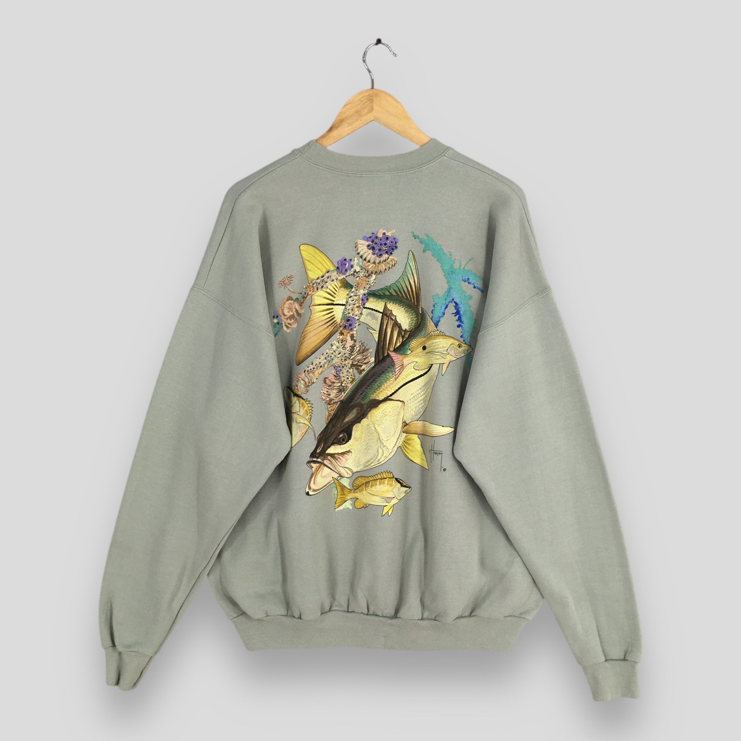 Vintage 90s Guy Harvey Fishing Green Sweatshirt XLarge