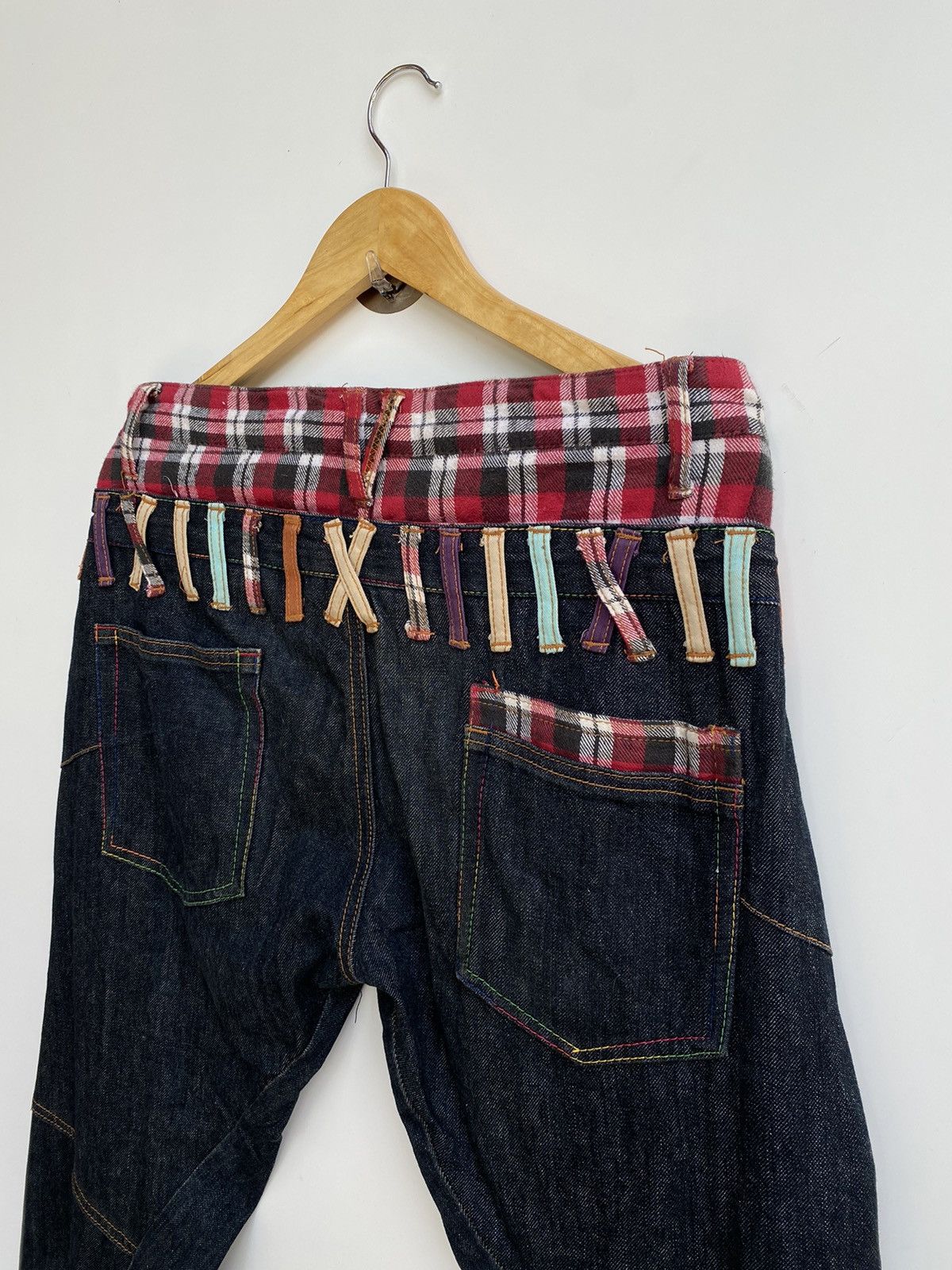 Japanese Brand Vtg Nylaus. Denim Double Waist Flag Logo Size US 35 - 3 Thumbnail