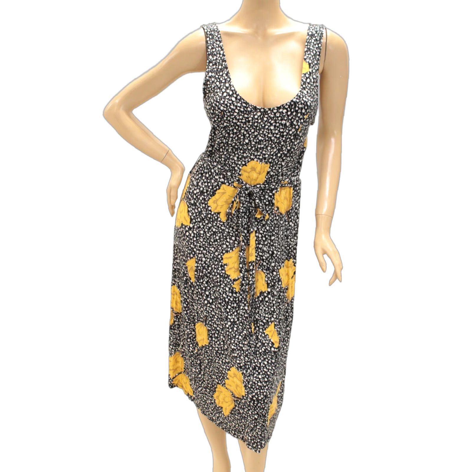 Vintage VINTAGE ModCloth Slip Dress Women's Medium Black Floral Cottagecore Midi Sleeveless A-Line Belted Retro Flower 90s Womens Size M / US 6-8 / IT 42-44 - 1 Thumbnail