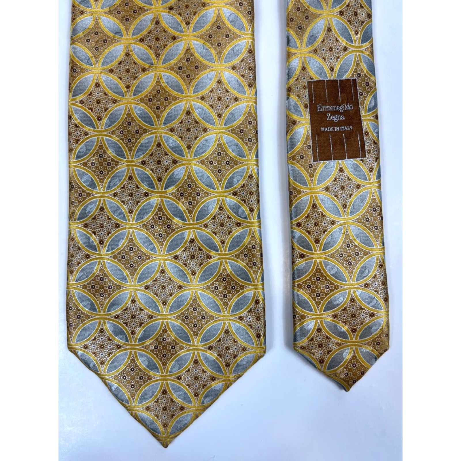Ermenegildo Zegna Ermenegildo Zegna Men’s Luxury Silk Tie Foulard Made in Italy Gold 60.25" Long 3.5" Classic Width Size ONE SIZE - 6 Thumbnail