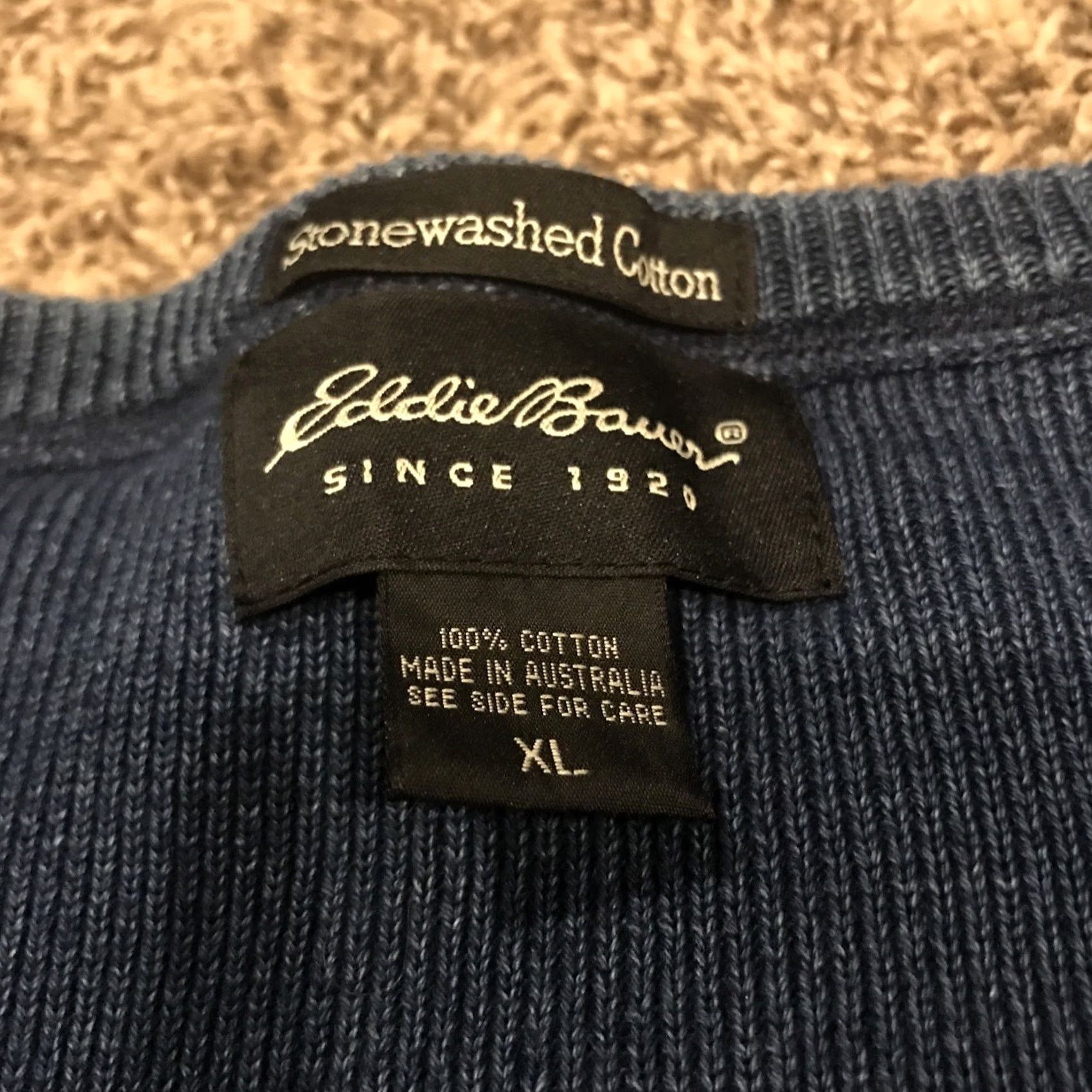 Eddie Bauer VINTAGE Eddie Bauer Sweater XL Men Blue V-Neck Heavyweight Cotton Knit Pullover 90s Wool Style Size US XL / EU 56 / 4 - 2 Thumbnail