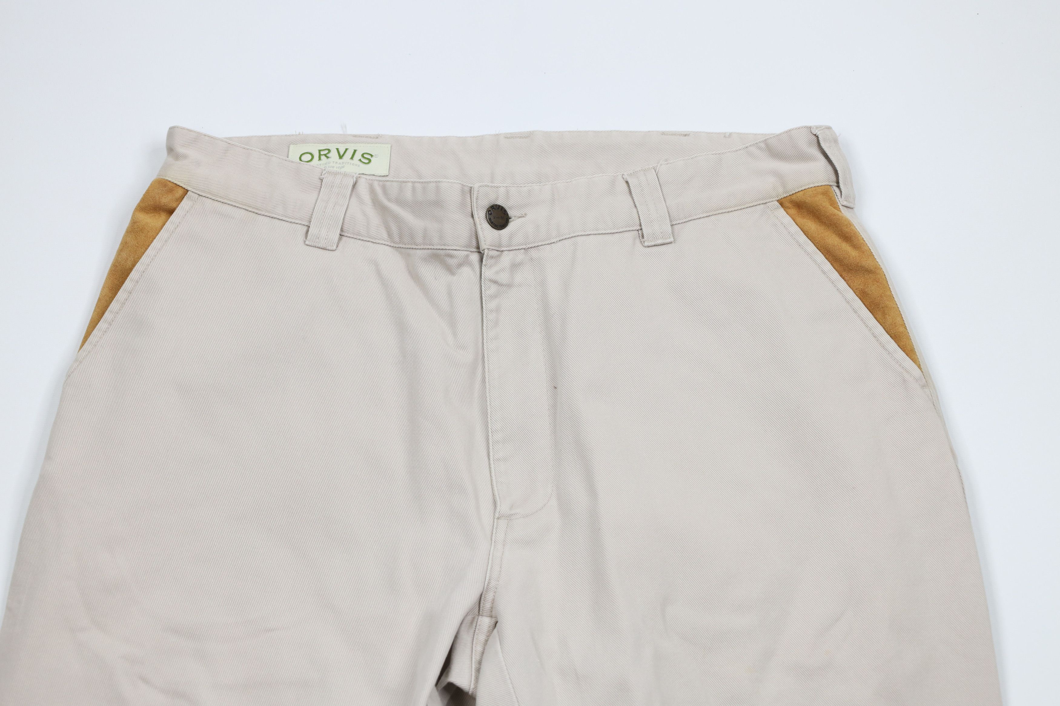 Orvis × Vintage Vintage 90s Orvis Heavy Leather Trim Wide Leg Pants Beige Size US 36 / EU 52 - 2 Thumbnail