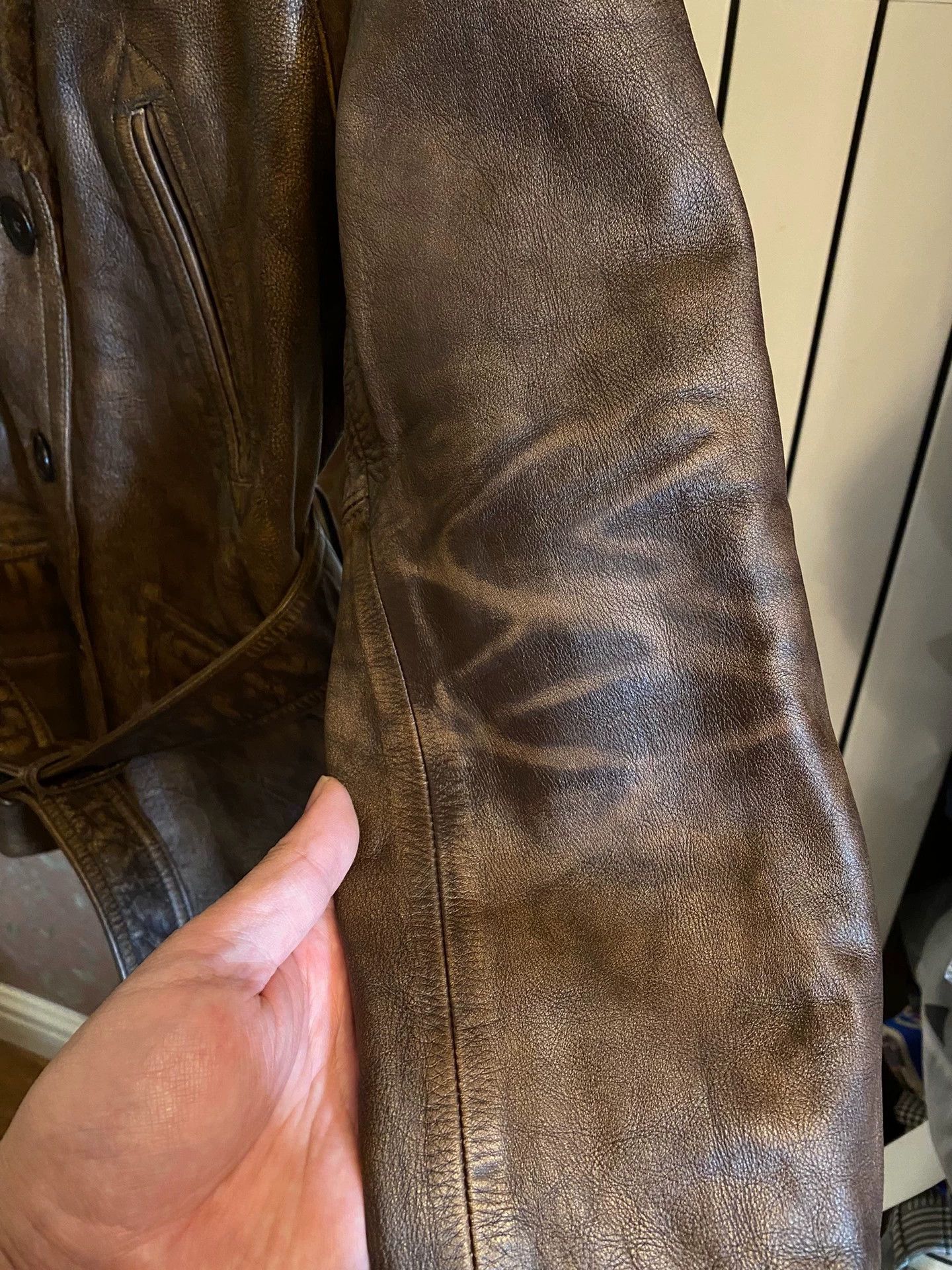 RRL Ralph Lauren RRL Women's Distressed Cowhide Leather Jacket Lamb Fur Size S / US 4 / IT 40 - 8 Thumbnail