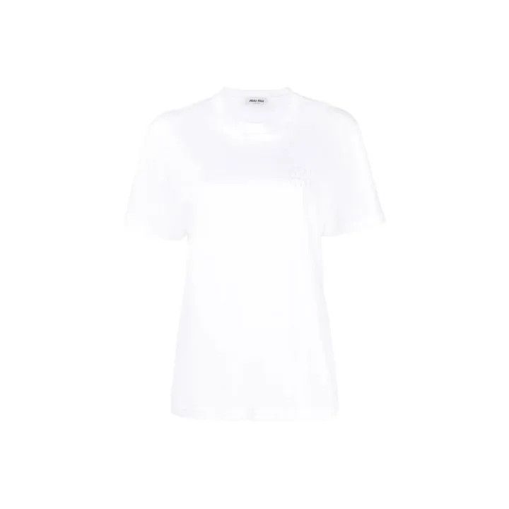 Miu Miu Miu Miu White Loose Fit T-Shirt for Women 0079 Size L / US 10 / IT 46 - 1 Thumbnail