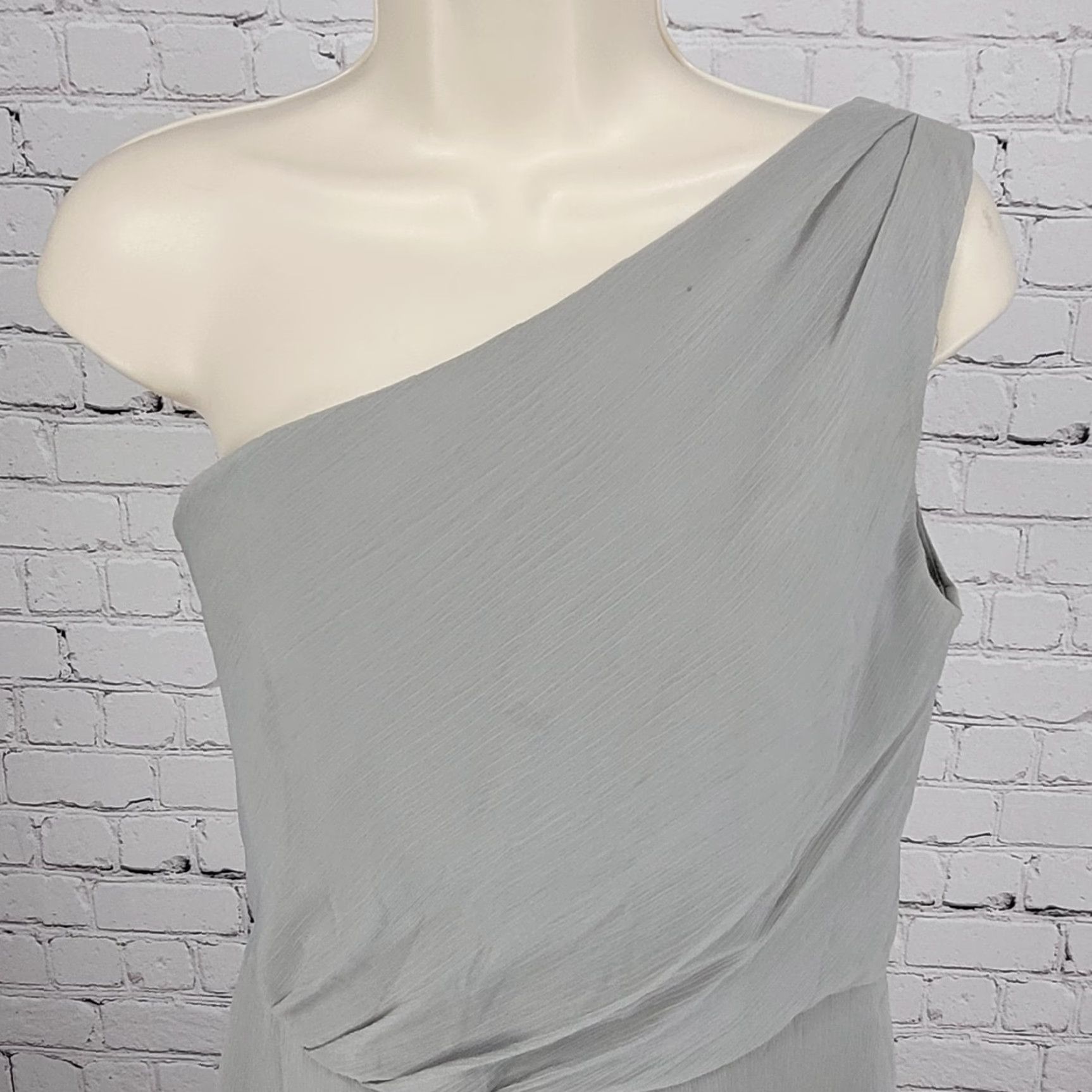 Vintage NWD David's Bridal Mercury Chiffon One Shoulder Pleated Short Lined Dress Size 8 Size 30" / US 8 / IT 44 - 6 Thumbnail