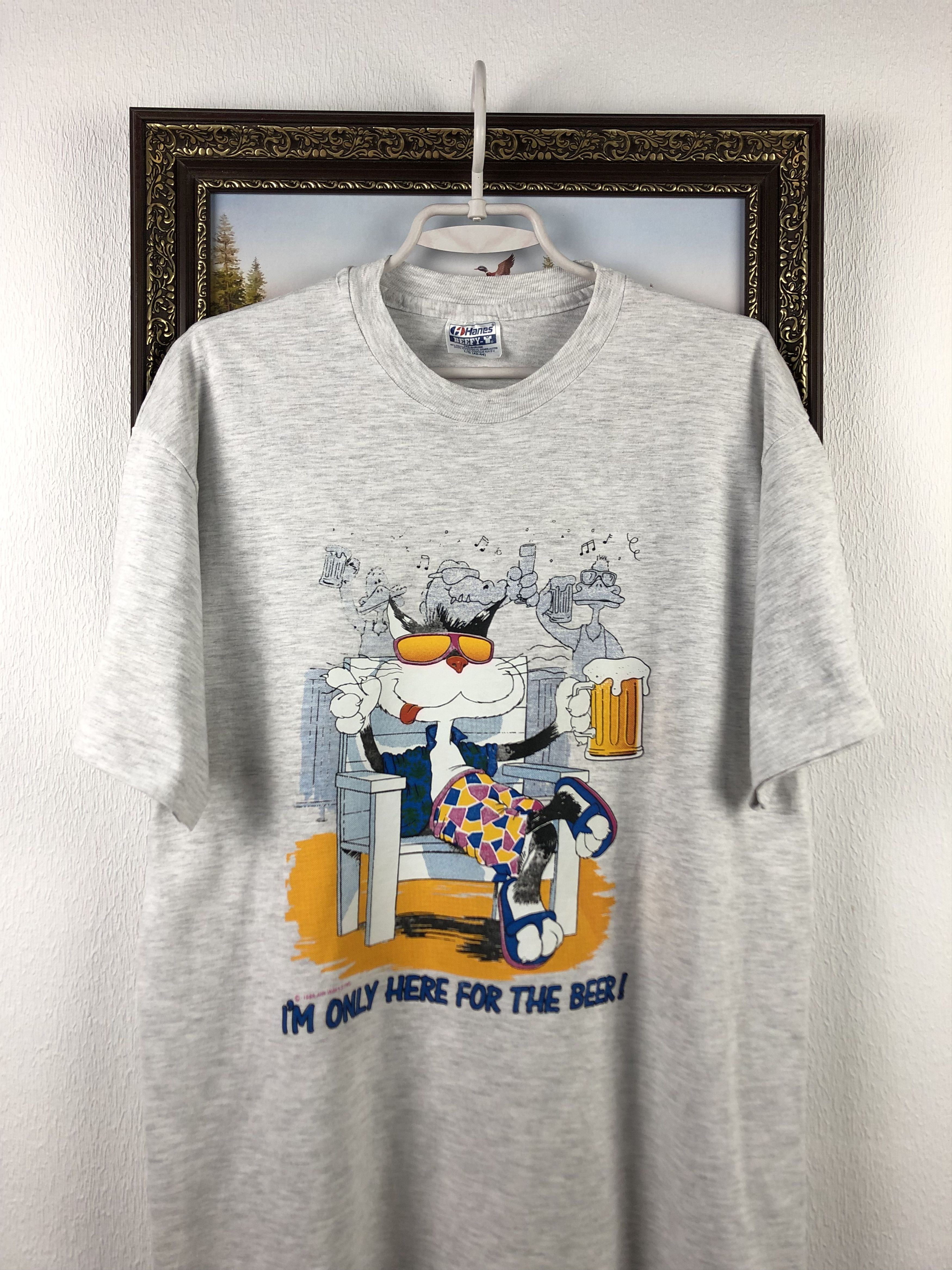 Vintage Vintage Funny Cat Im Only Here for the Beer Graphic Shirt Size US L / EU 52-54 / 3 - 2 Thumbnail